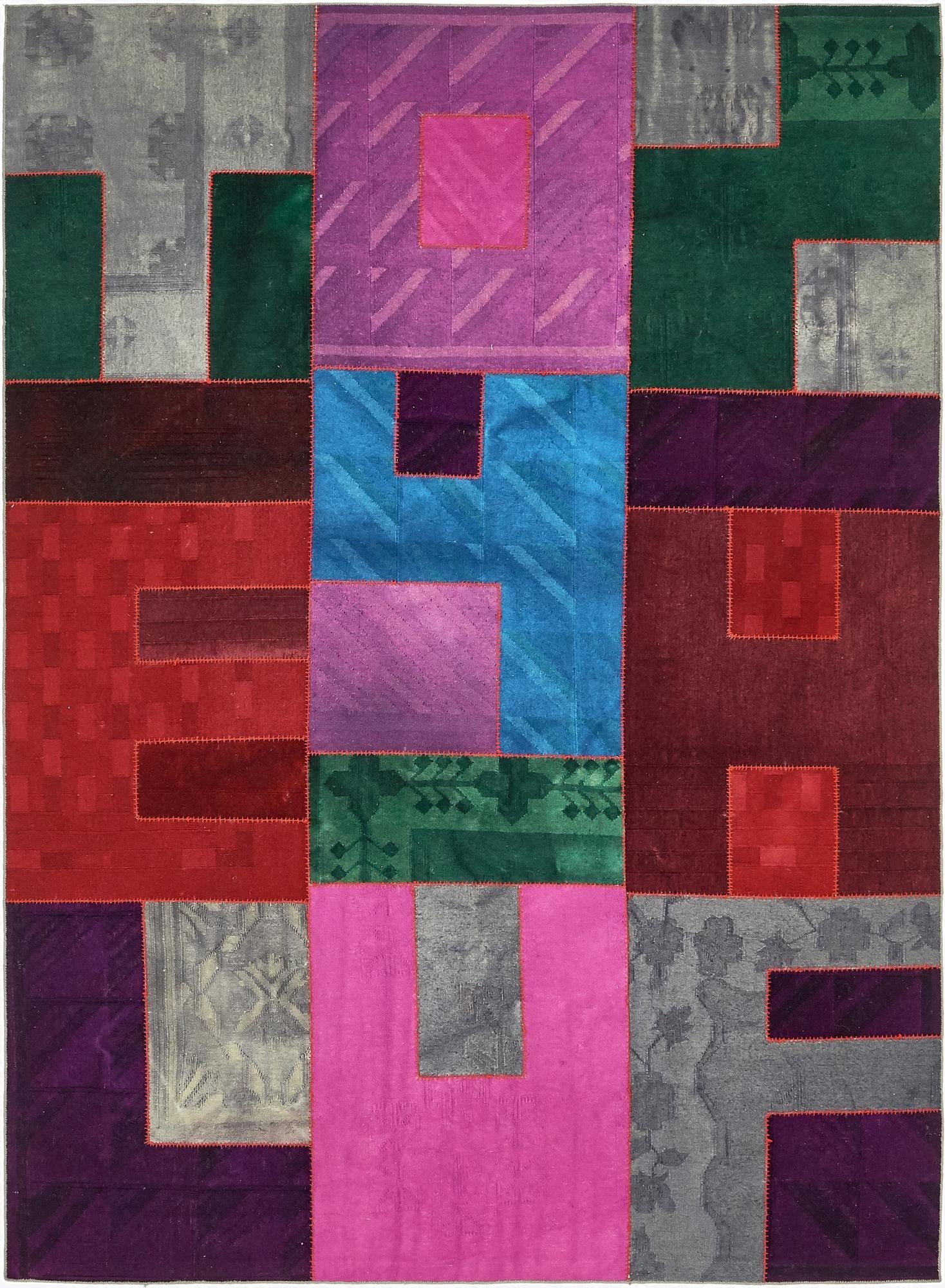  7' 3 x 9' 10  Hand Woven Patchwork Wool Rug