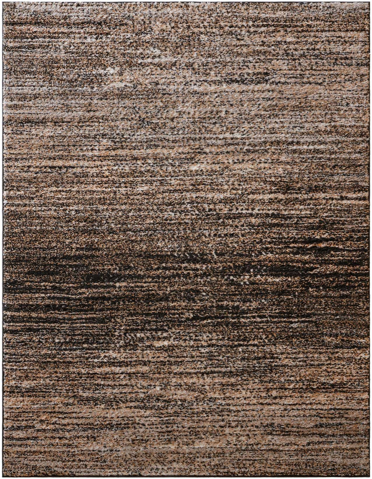 A 5x8 rectangular Sepia Collection rug featuring a modern abstract pattern in multi-colored tones of black, brown, and beige, with a textured pile.