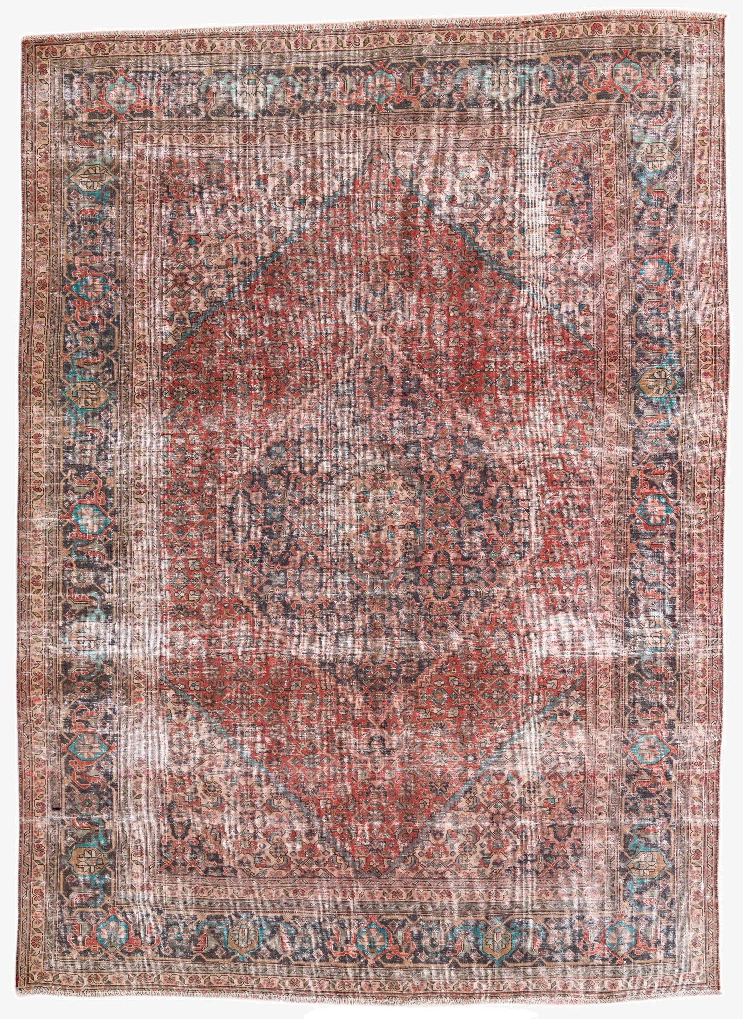  6' 8 x 9' 3  Hand Knotted Ultra Vintage Persian Wool Rug