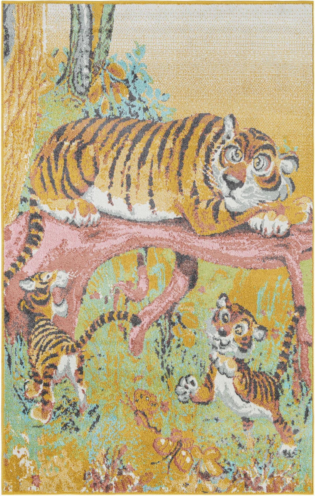  5' 3 x 8' Tiger Whimsy Kids Rug