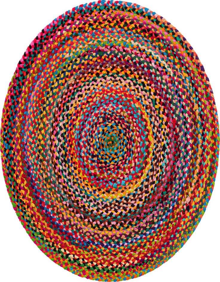 Detail image of  4' 1 x 4' 1  Hand Braided Chindi Round Rug