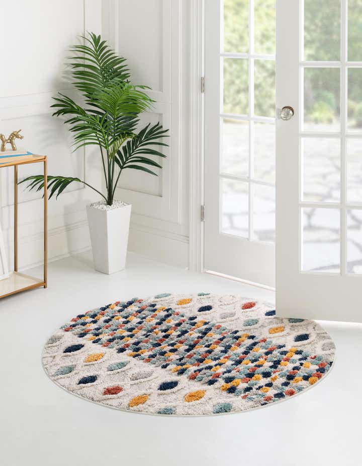 Multicolor 4' x 4' Cherokee Round Rug | Rugs.com