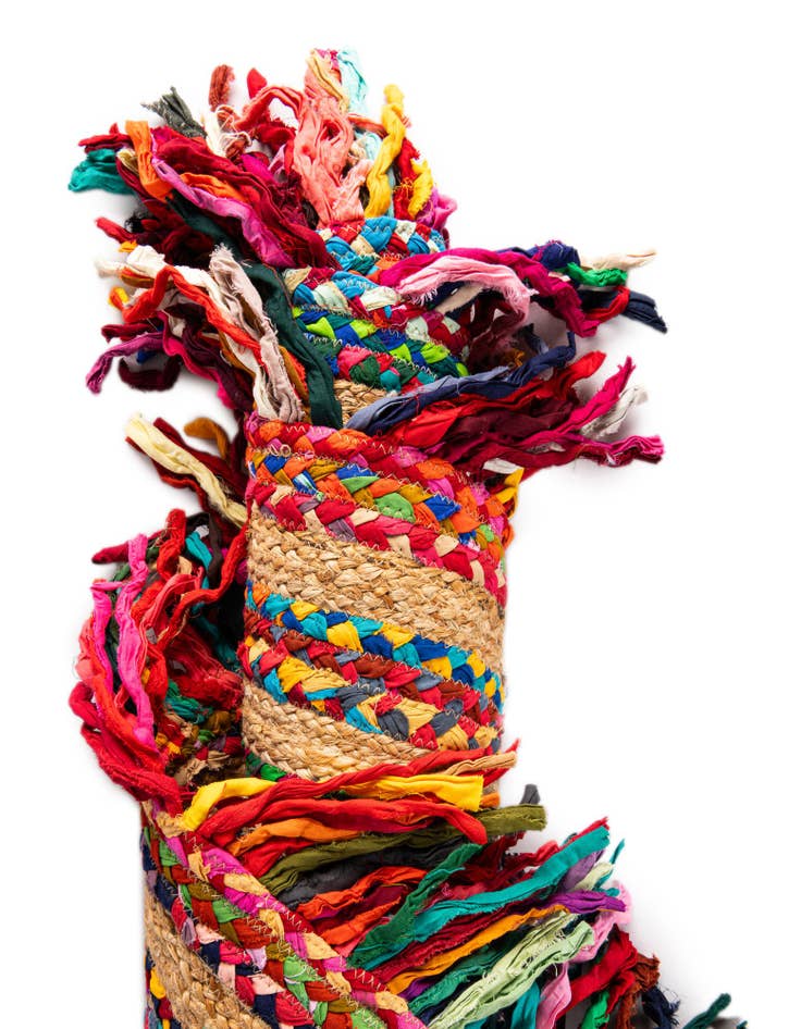 Detail image of  7' 10 x 7' 10  Hand Braided Chindi Jute Round Rug