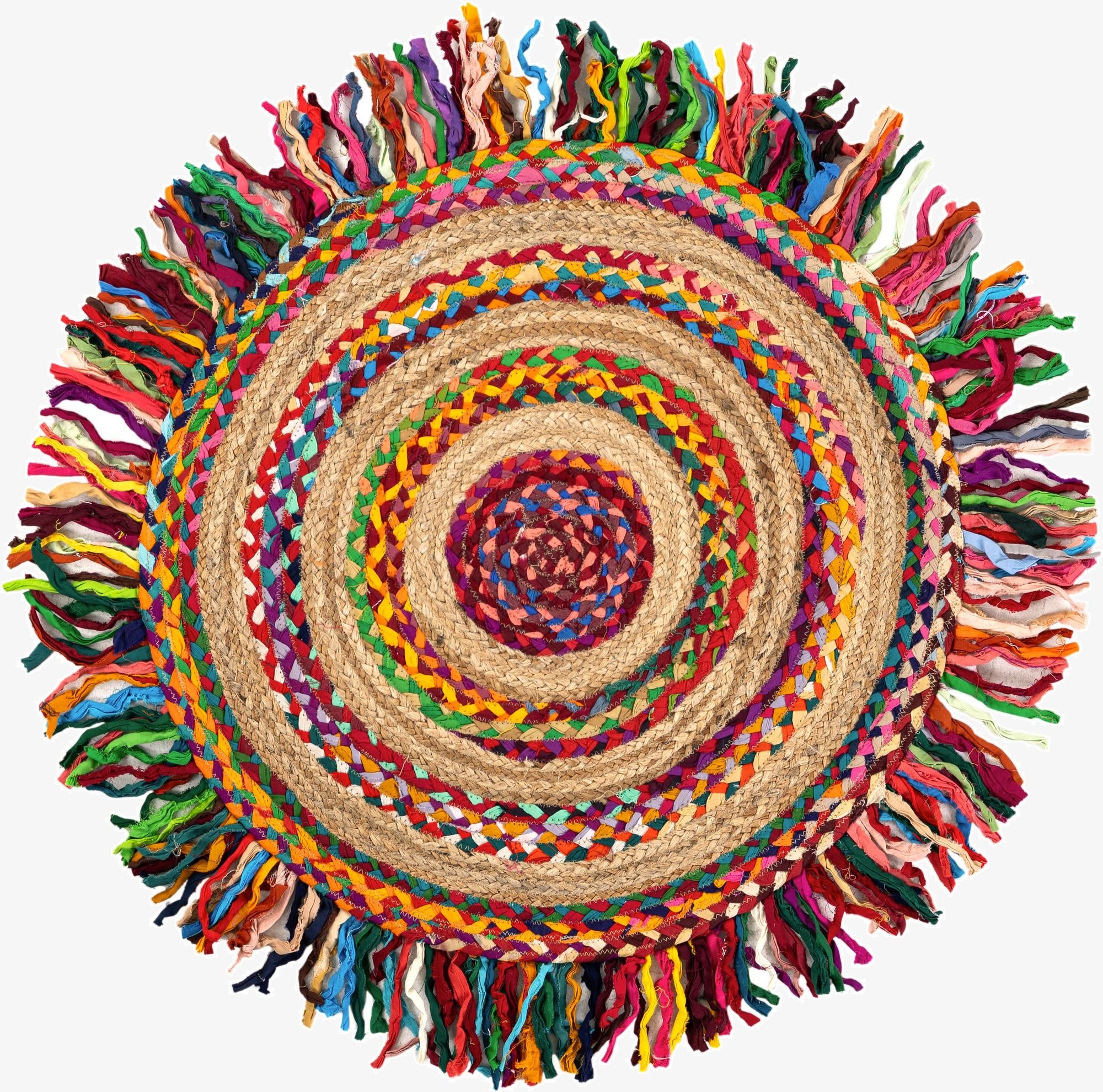  3' 1 x 3' 1  Hand Braided Chindi Jute Round Rug