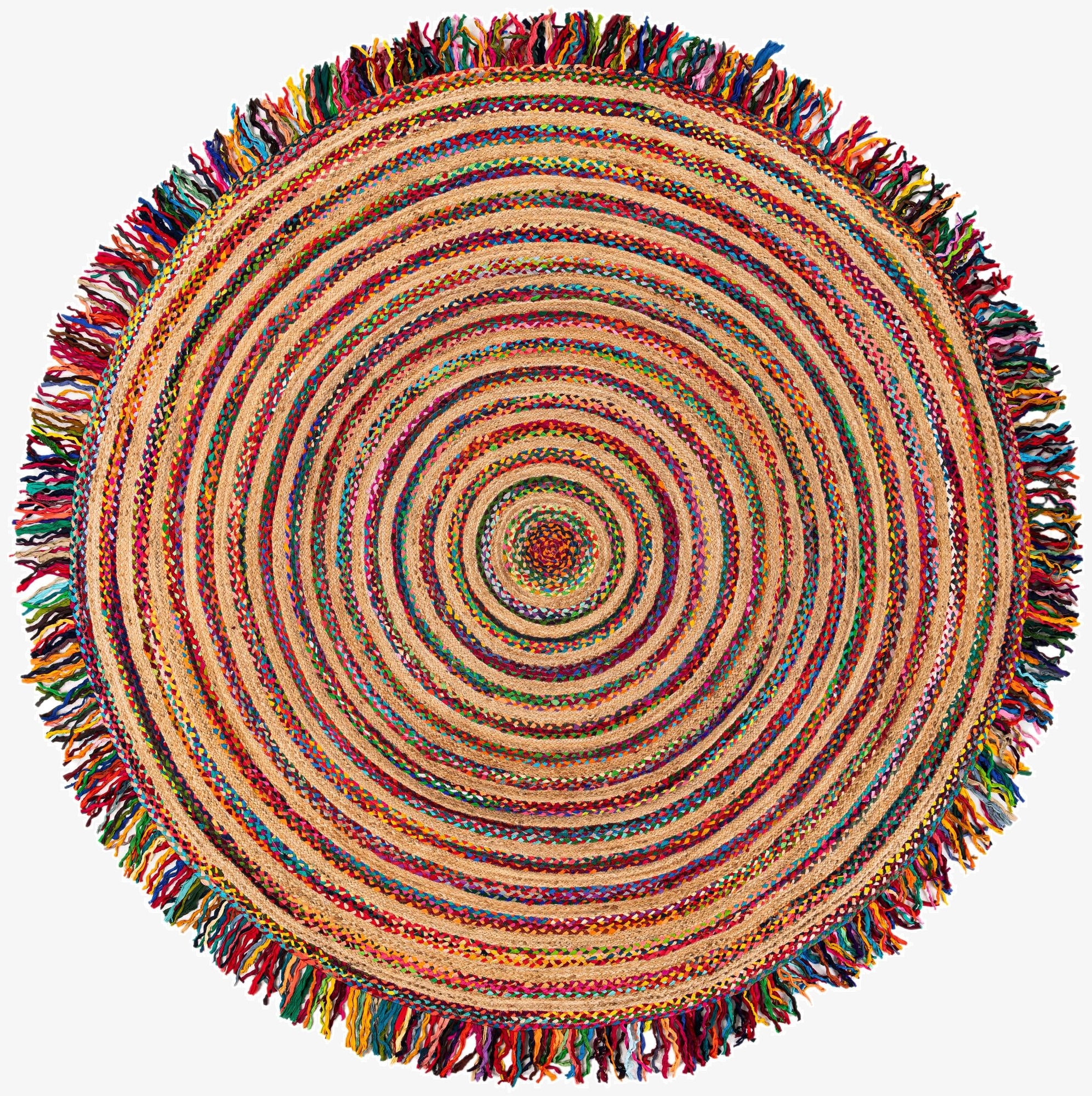  10' x 10'  Hand Braided Chindi Jute Round Rug