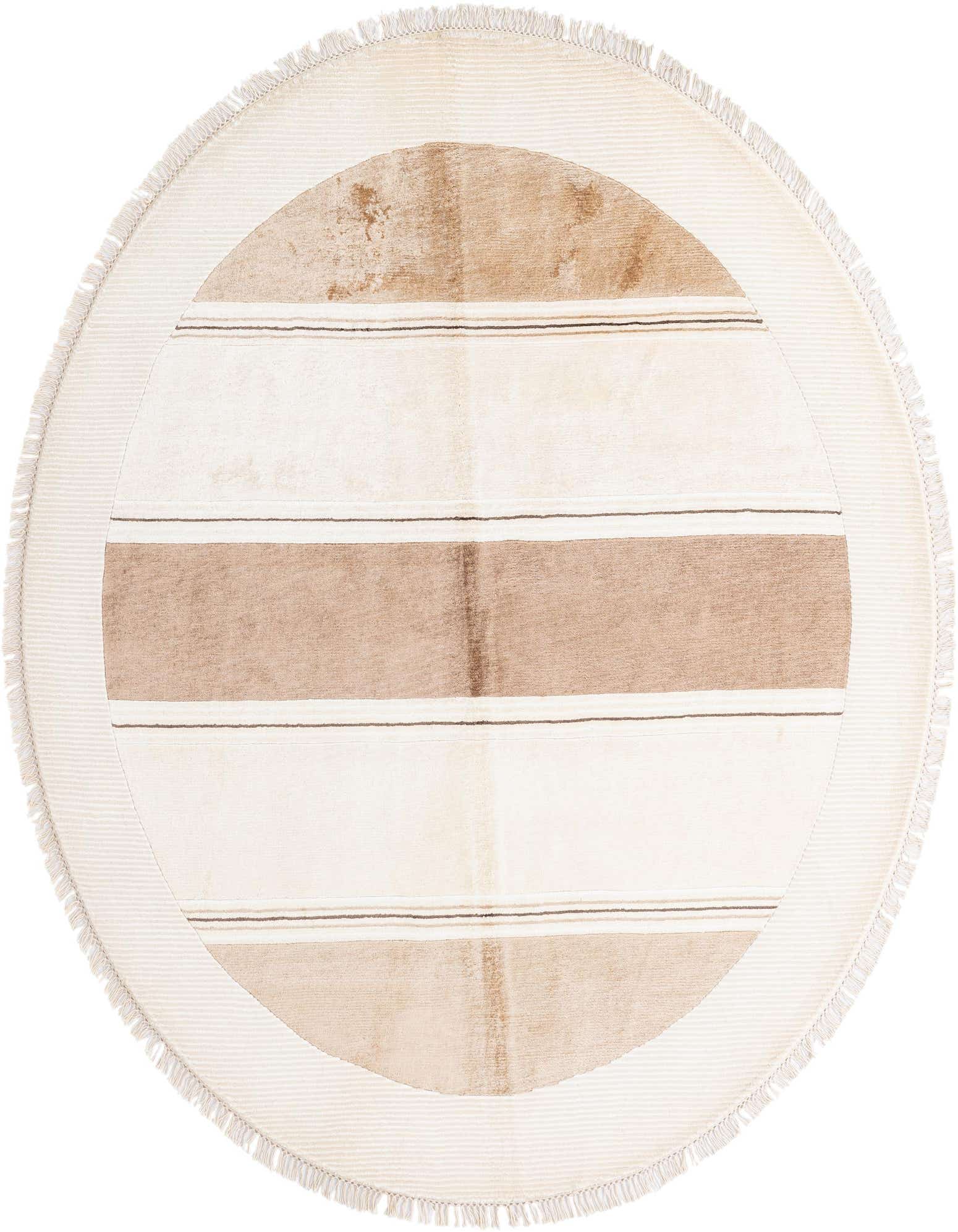 A 6' 5 x 6' 5 round Darya rug featuring a modern Oriental design with multi-colored stripes and a high pile.