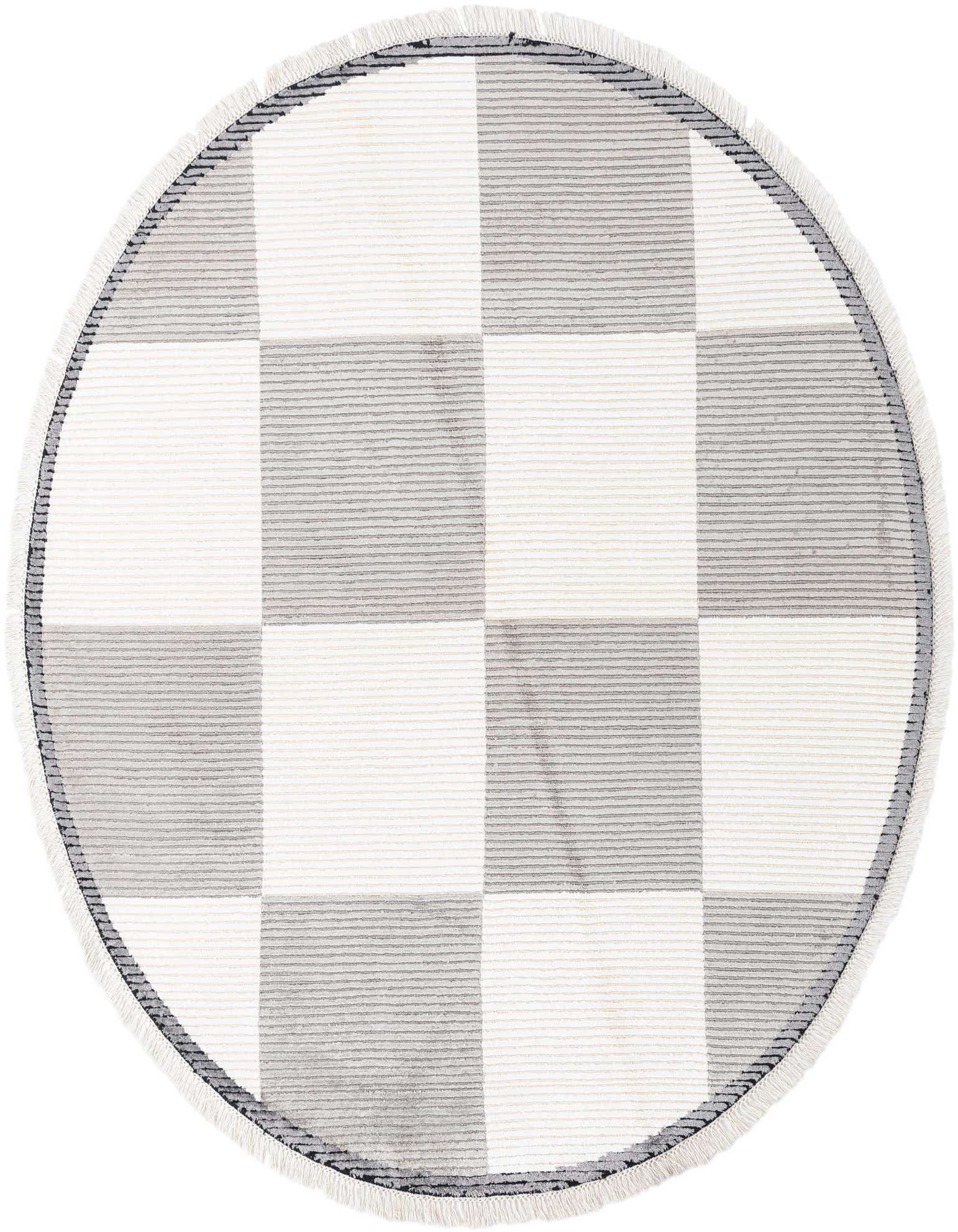 A round, multi-colored Darya rug from Rugs.com with a modern, oriental pattern and high pile, made of 100% wool.