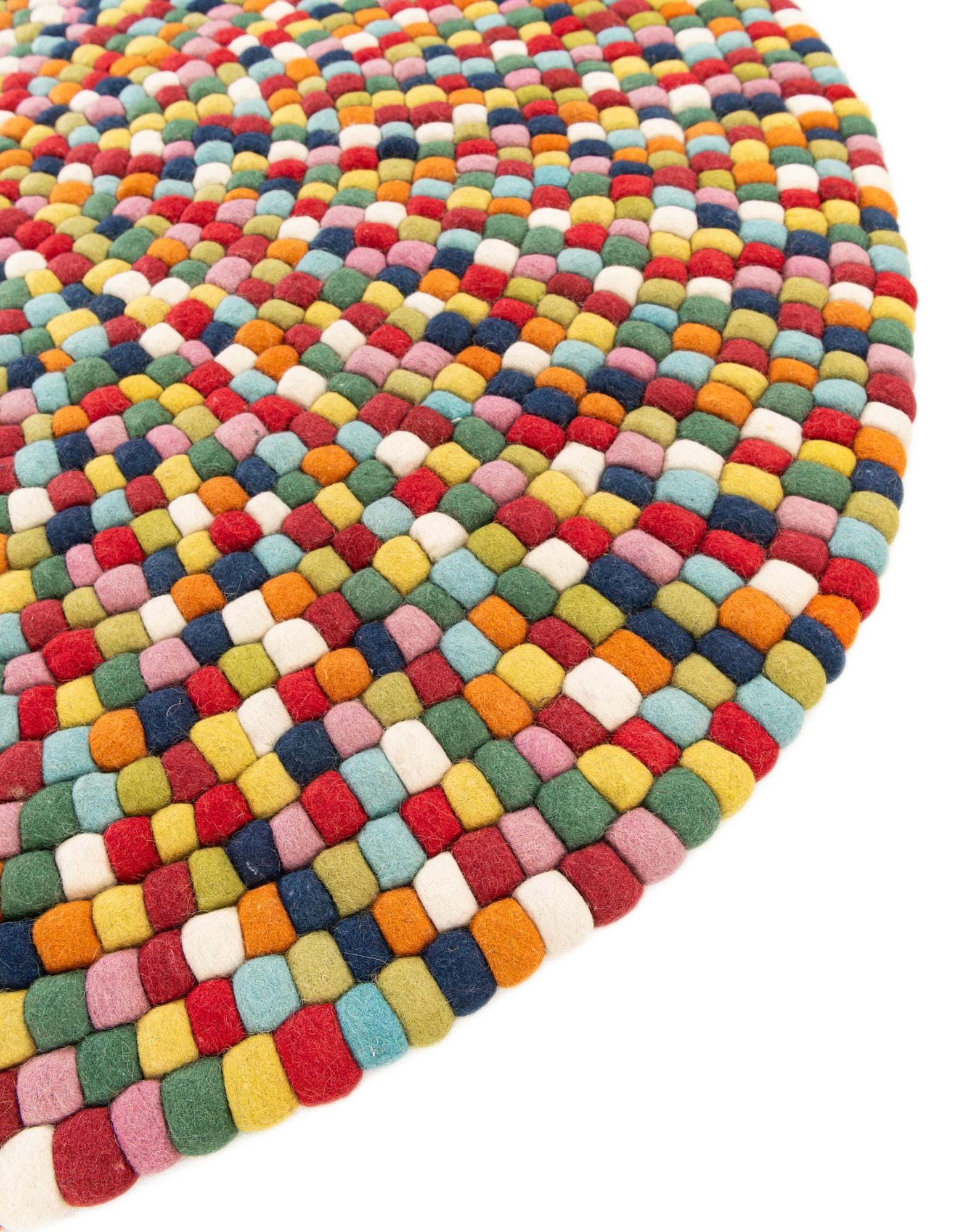 Multicolor 3' 3 x 3' 3 Felt Ball Wool Round Rug | Rugs.com