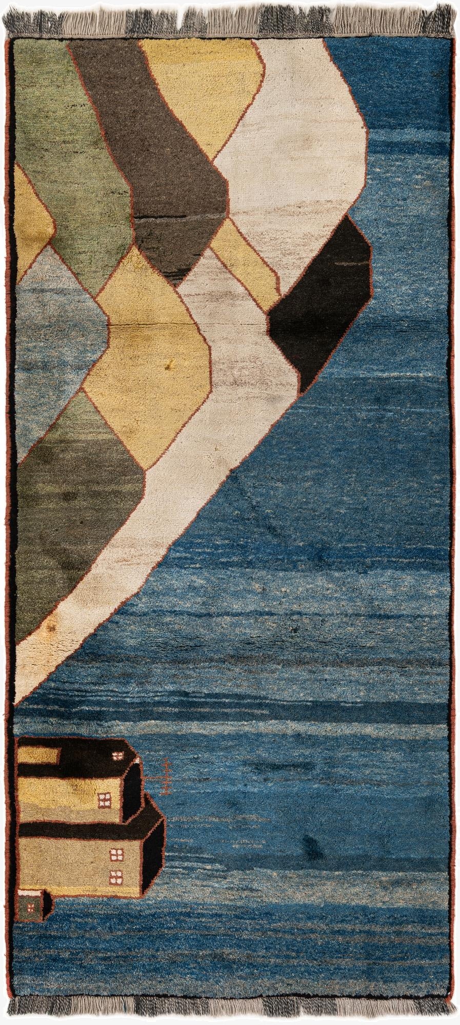  3' 11 x 8' 7  Hand Knotted Gabbeh Wool Round Rug