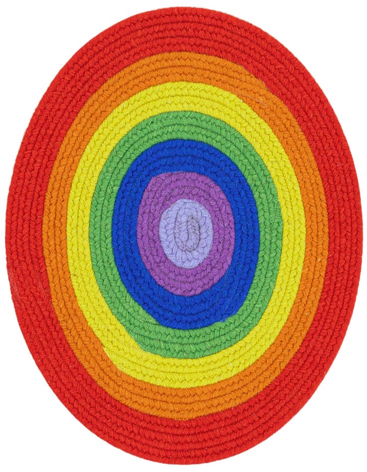 Detail image of  2' x 2'  Hand Hand Braided Rainbow Wool Round Rug