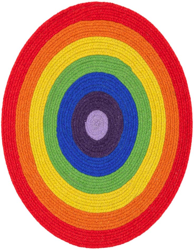 Detail image of  3' 1 x 3' 1  Hand Hand Braided Rainbow Wool Round Rug