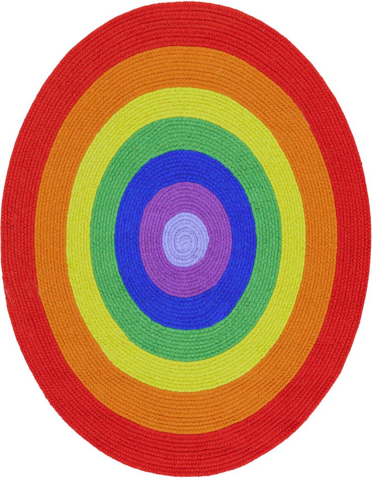 Detail image of  4' 1 x 4' 1  Hand Hand Braided Rainbow Wool Round Rug