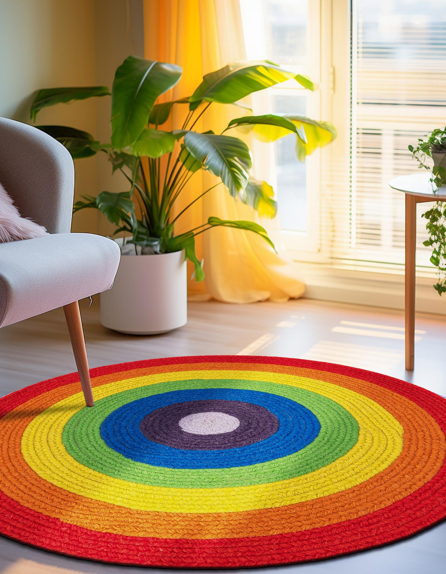 Multicolor 4' 1 x 4' 1 Hand Hand Braided Rainbow Wool Round Rug | Rugs.com