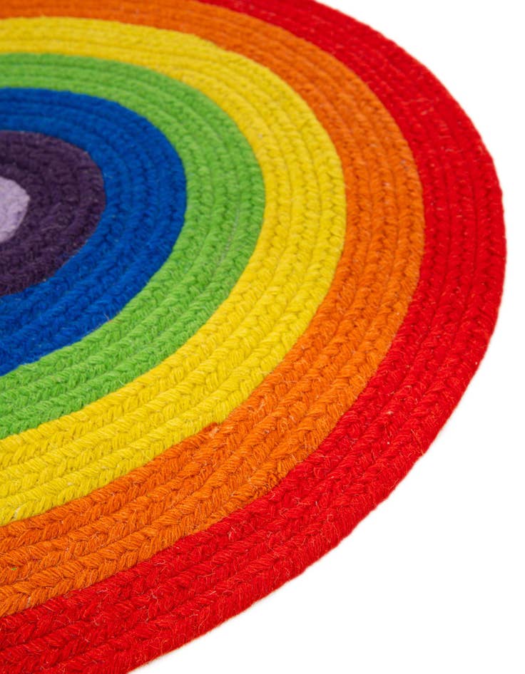 Detail image of  3' 1 x 3' 1  Hand Hand Braided Rainbow Wool Round Rug