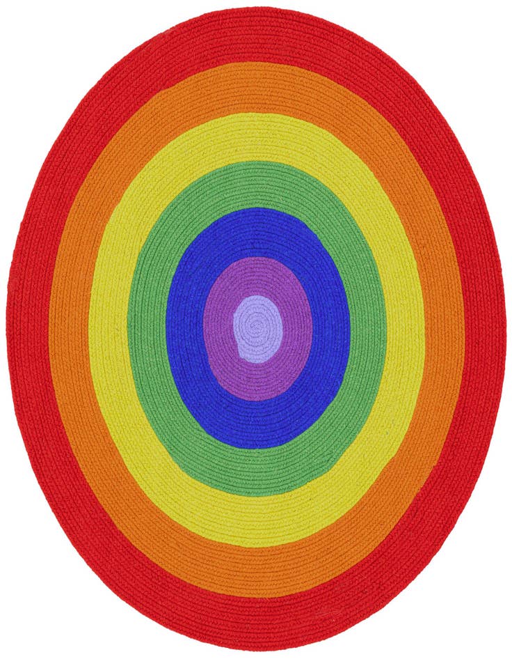 Detail image of  5' 1 x 5' 1  Hand Hand Braided Rainbow Wool Round Rug