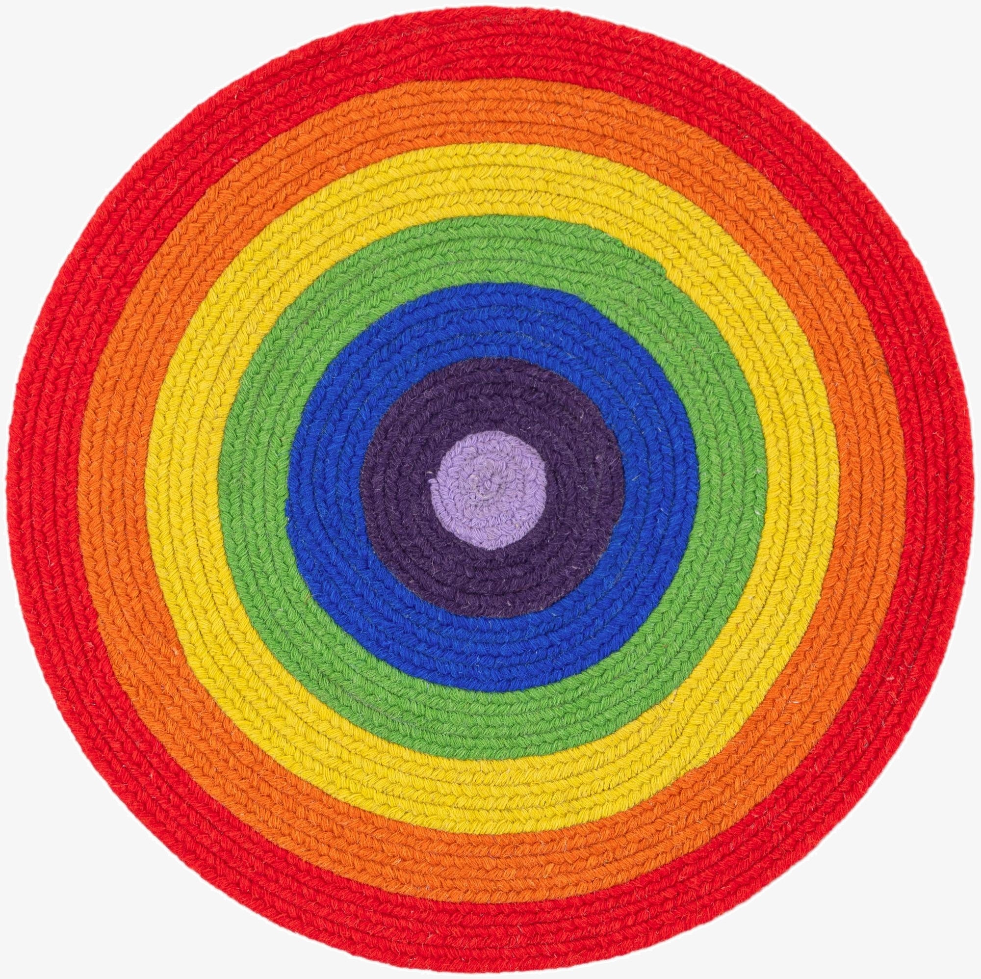  3' 1 x 3' 1  Hand Hand Braided Rainbow Wool Round Rug