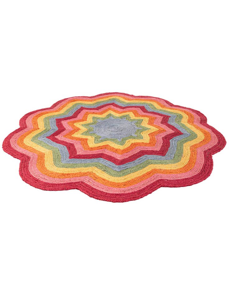 Detail image of  6' 1 x 6' 1  Hand Braided Happy Rugs Jawbreaker Poppy Round