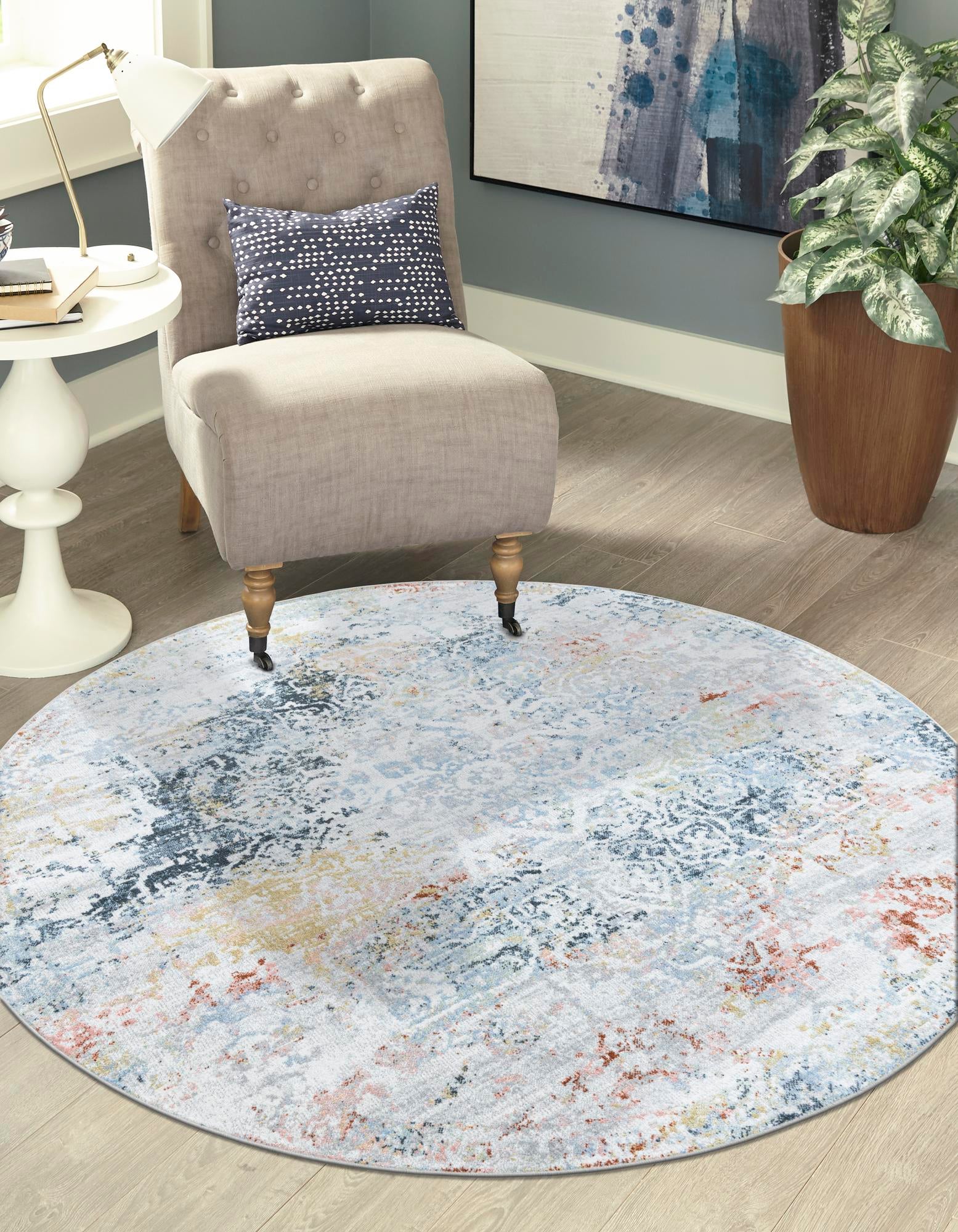 Multicolor 5' 3 x 5' 3 Kamala Washable Round Rug | Rugs.com