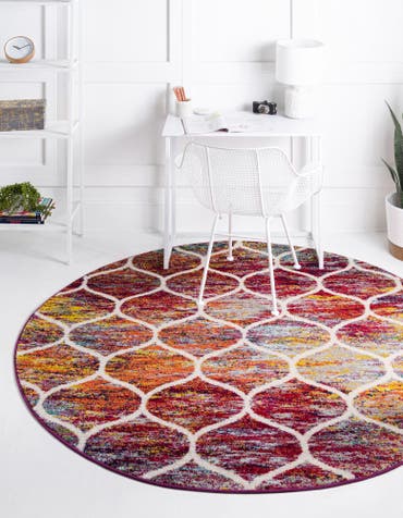  7' x 7' Lattice Frieze Round Rug
