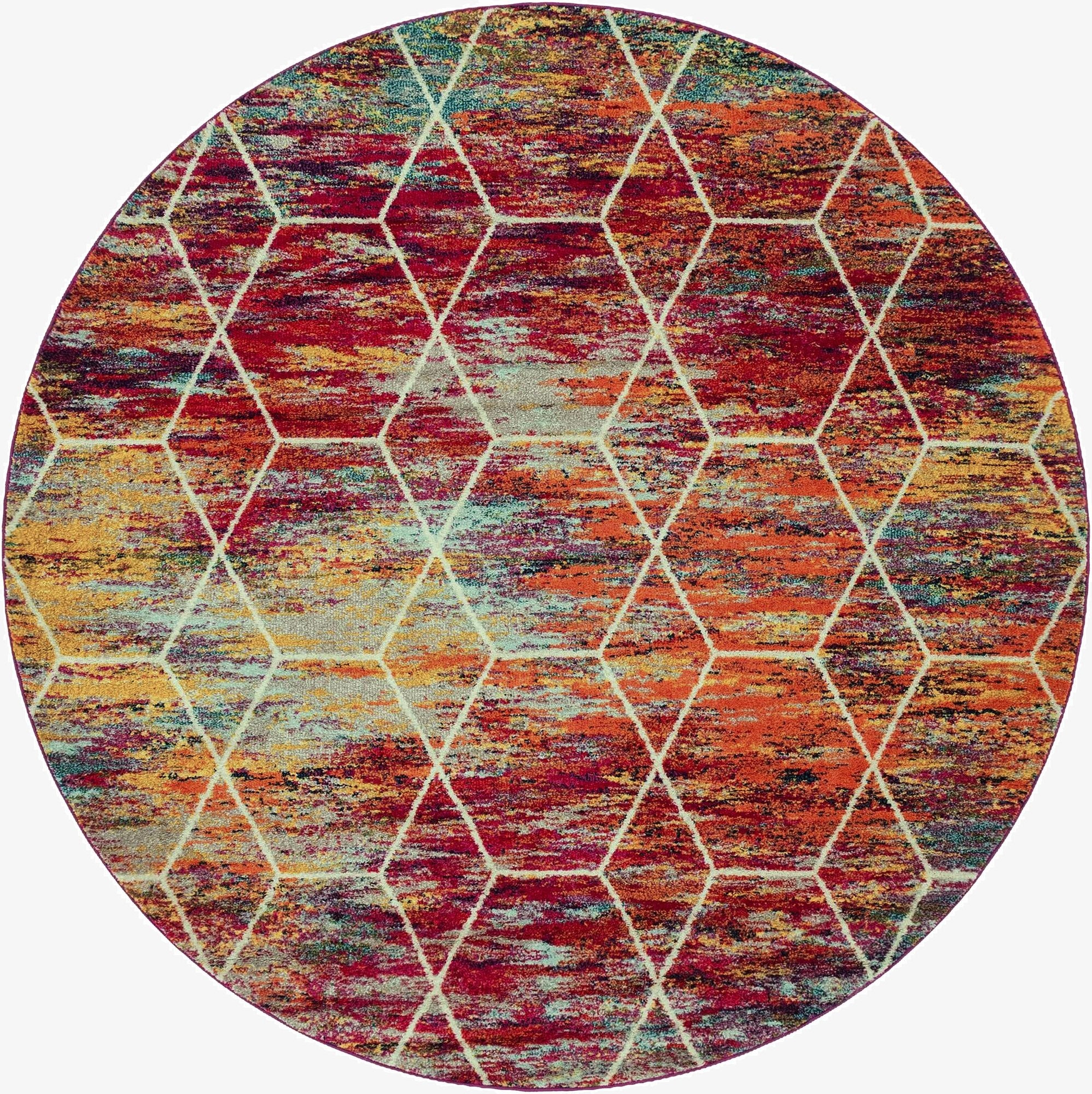  7' 10 x 7' 10 Lattice Frieze Round Rug