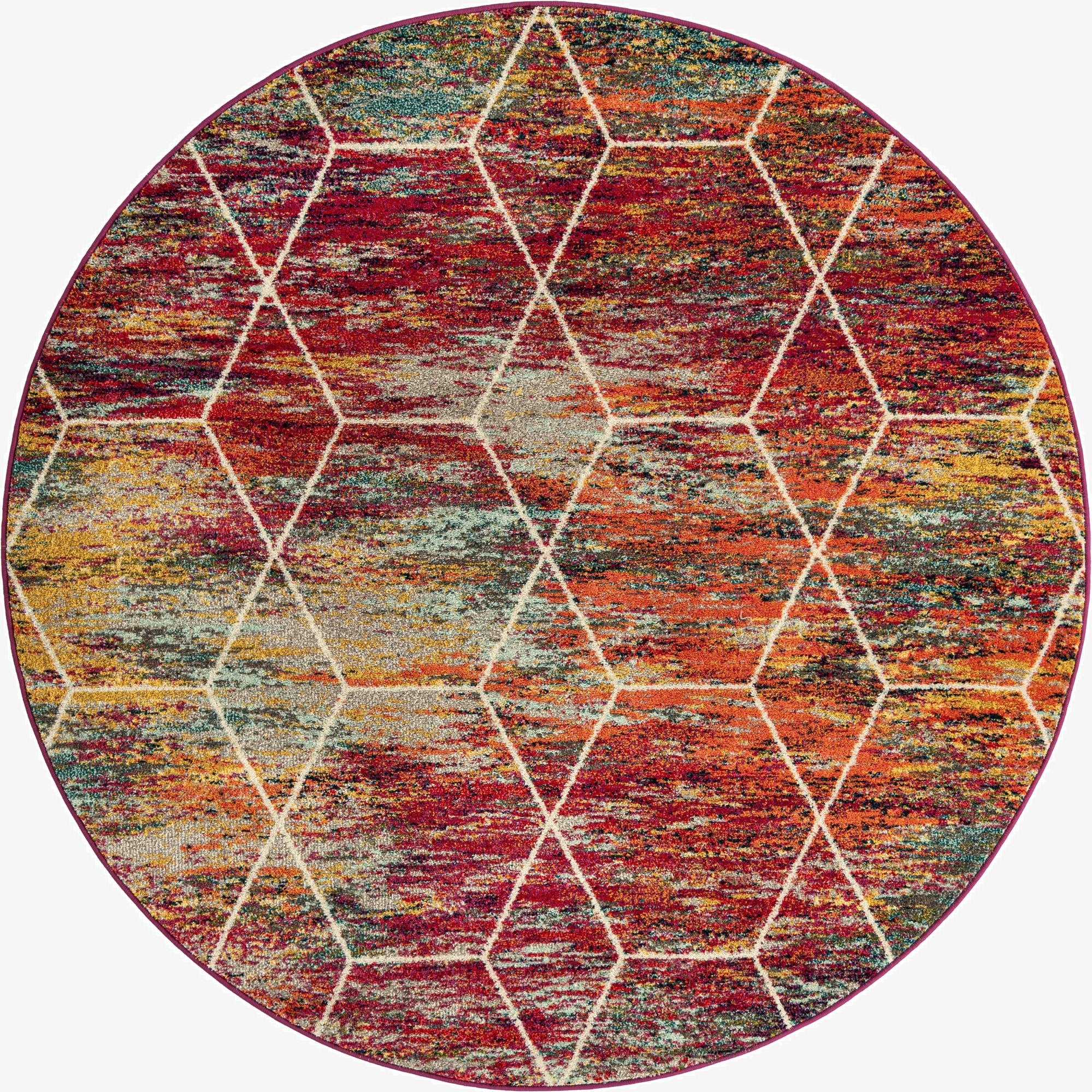  7' x 7' Lattice Frieze Round Rug