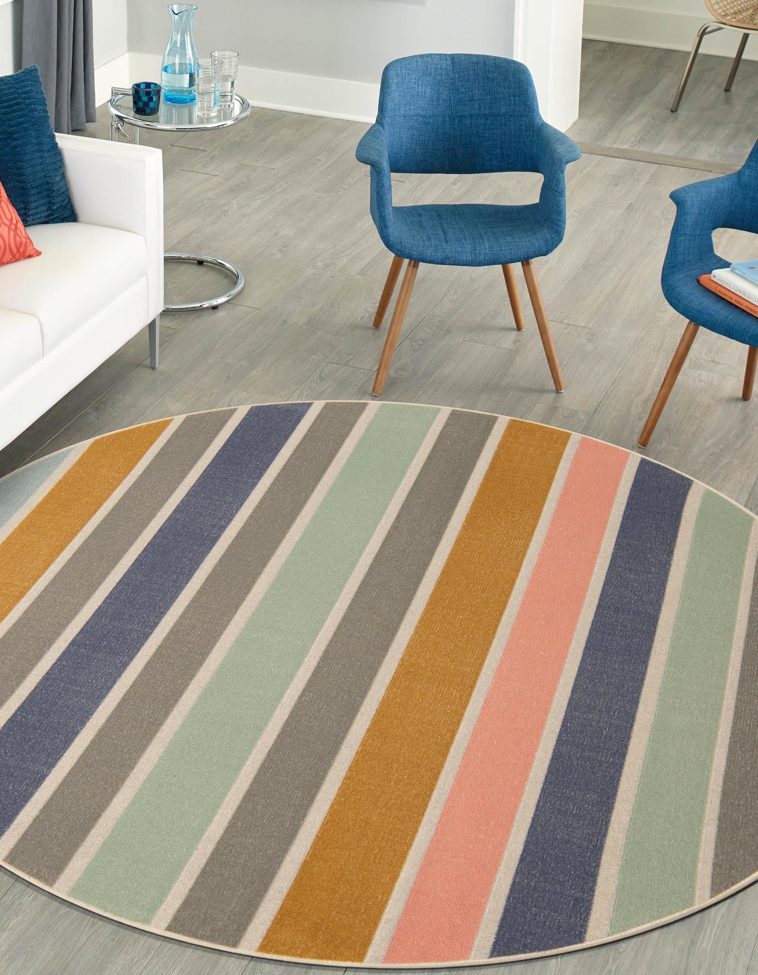 Multicolor 7' x 7' Lotus Round Rug | Rugs.com