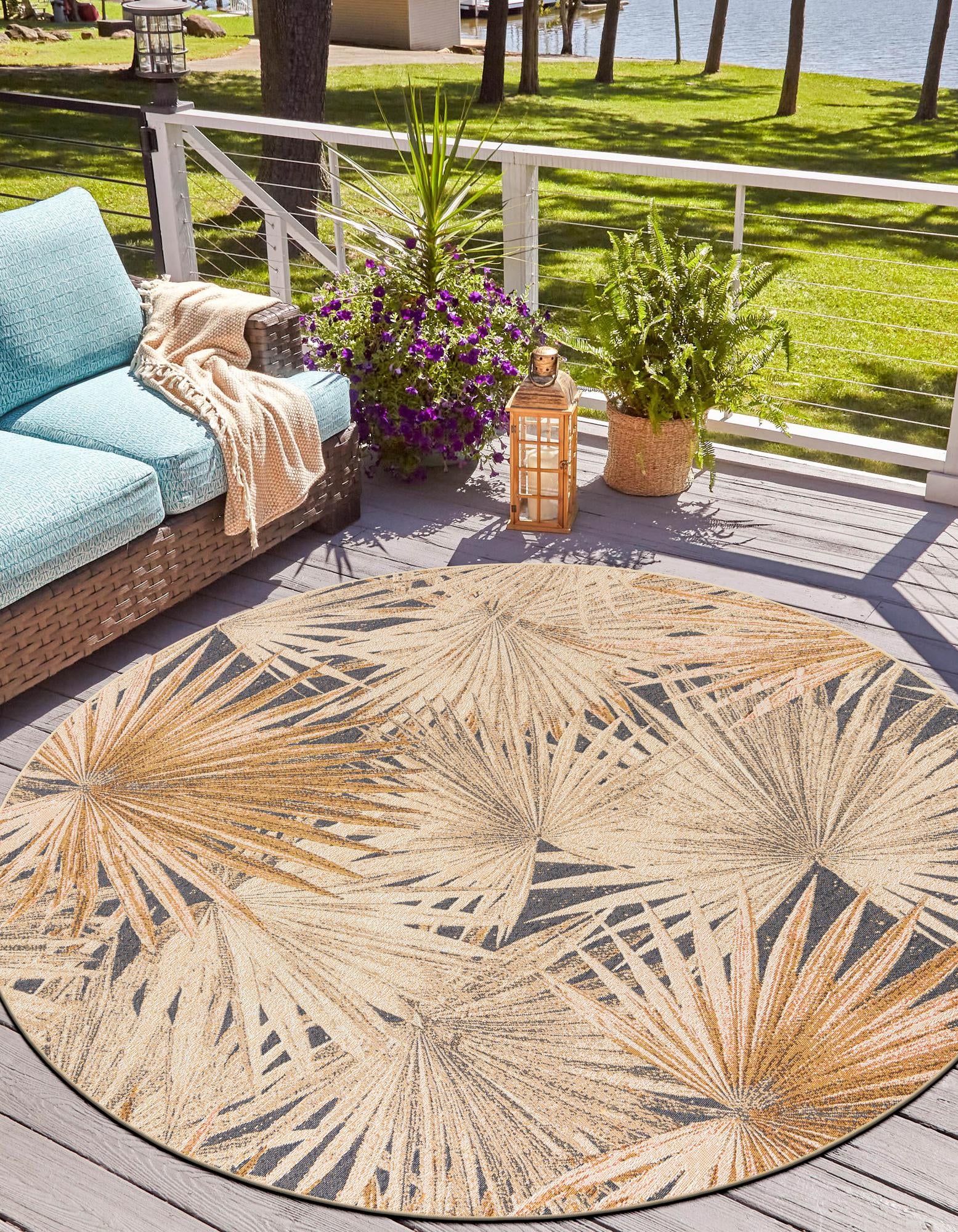 Multicolor 7' 10 x 7' 10 Botanical Indoor / Outdoor Round Rug | Rugs.com