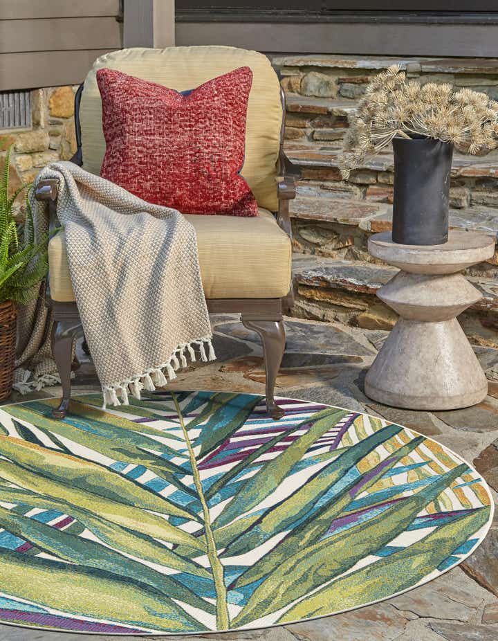 Multicolor 10' x 10' Botanical Indoor / Outdoor Round Rug | Rugs.com