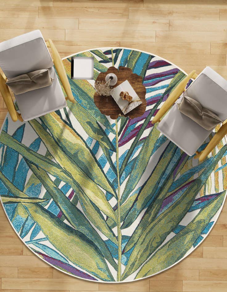 Detail image of  5' x 5'  Washable Botanical Indoor / Outdoor Round Rug