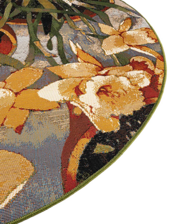 Detail image of  4' x 4'  Washable Botanical Indoor / Outdoor Round Rug