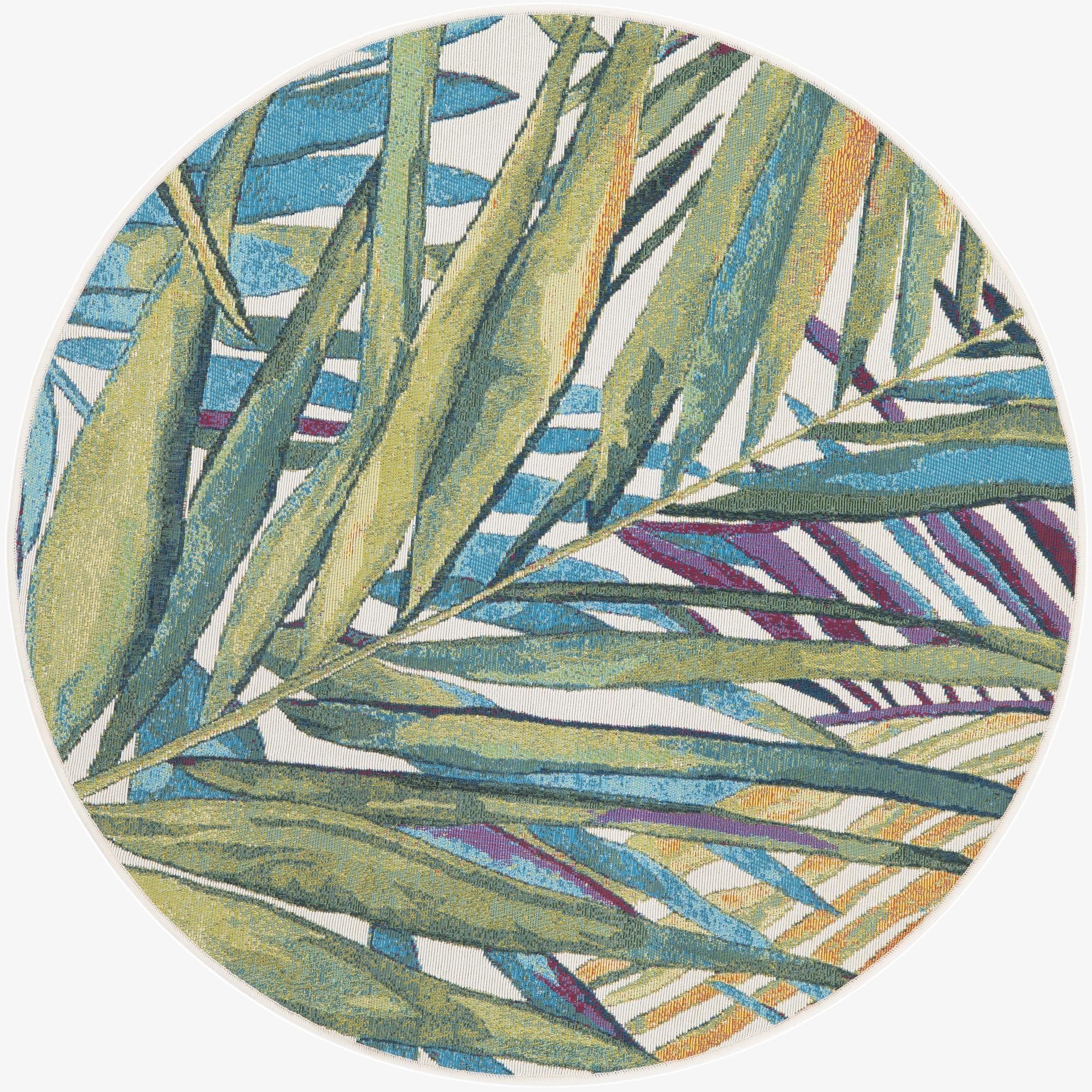  4' x 4'  Washable Botanical Indoor / Outdoor Round Rug