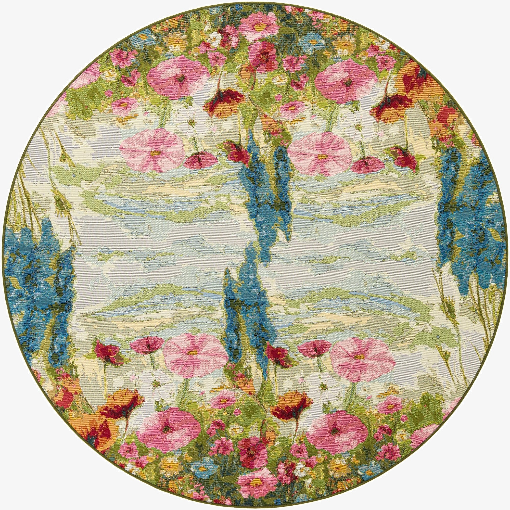  8' x 8'  Washable Botanical Indoor / Outdoor Round Rug