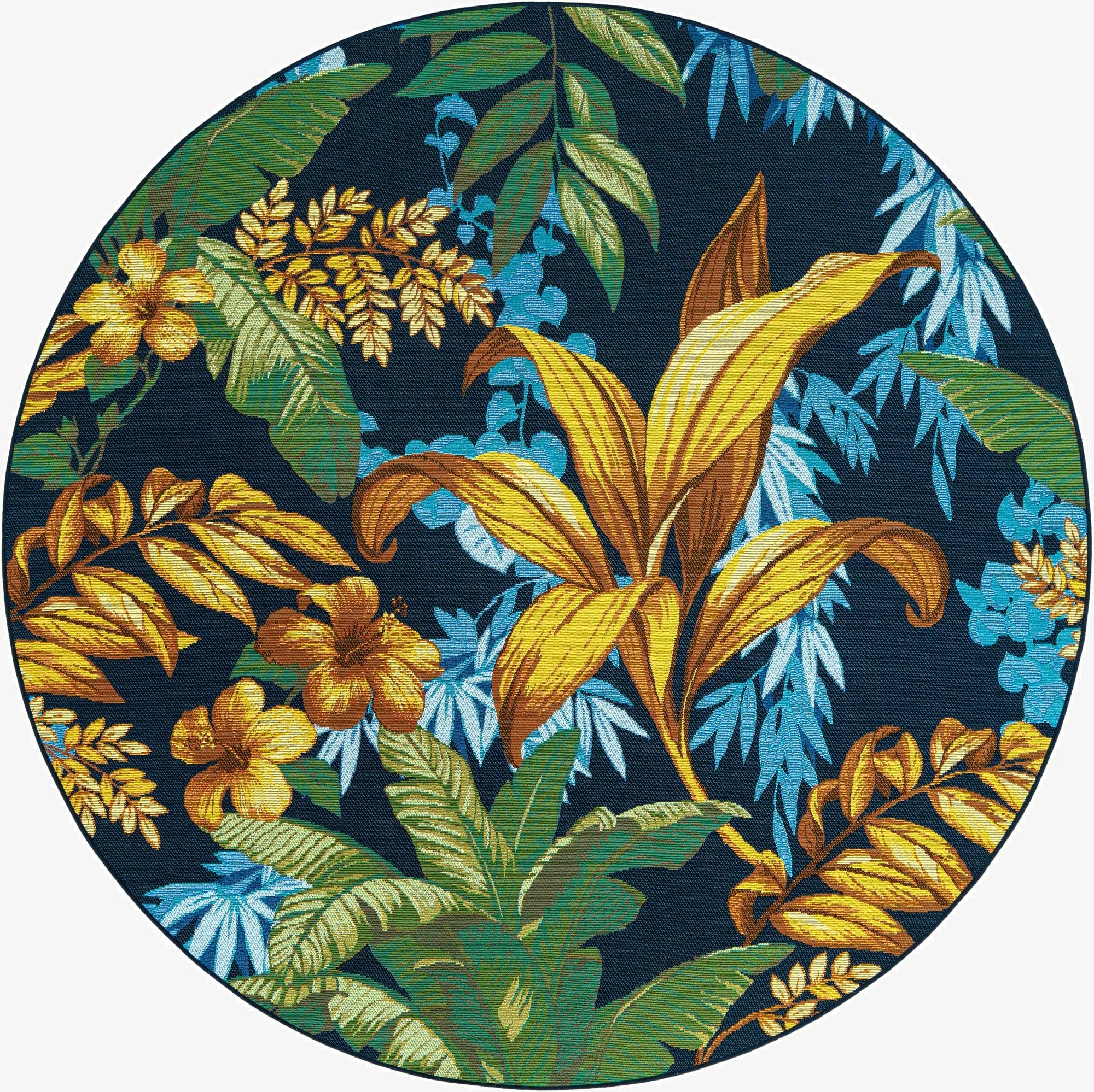  7' x 7'  Washable Botanical Indoor / Outdoor Round Rug