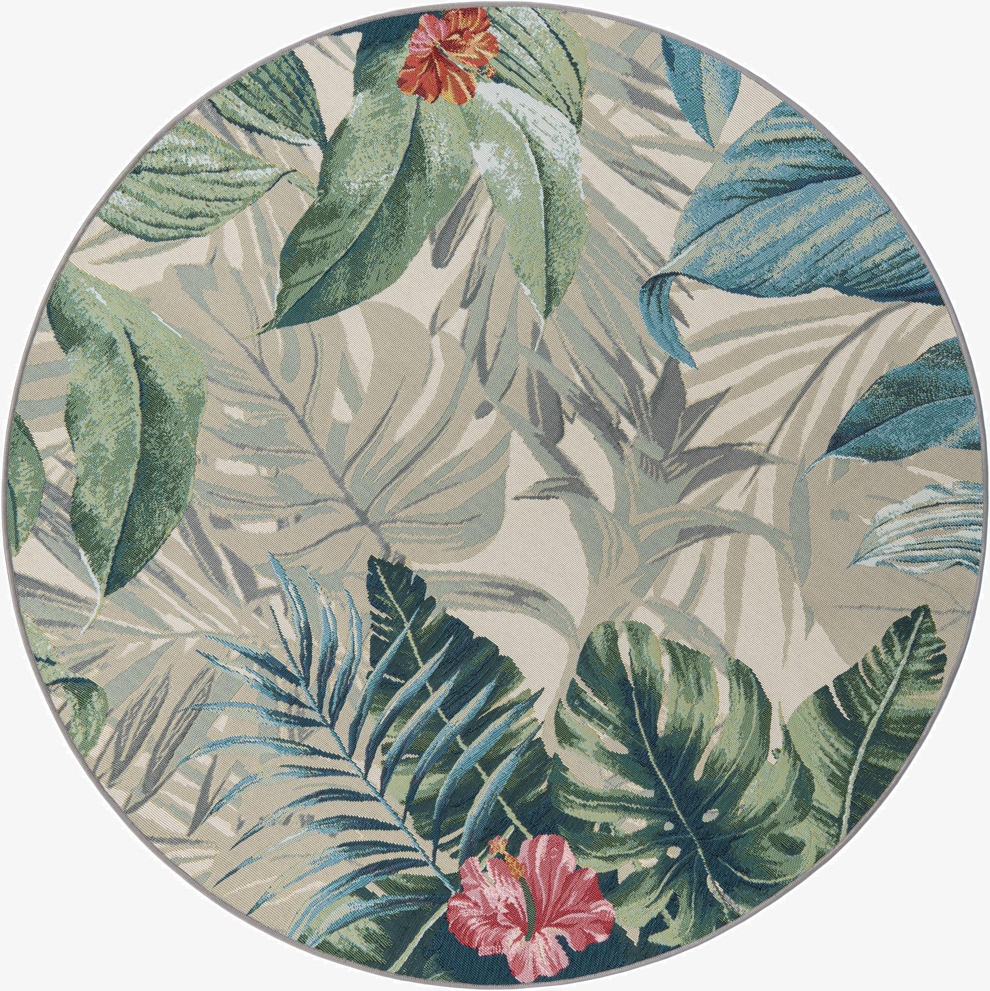  6' x 6'  Washable Botanical Indoor / Outdoor Round Rug