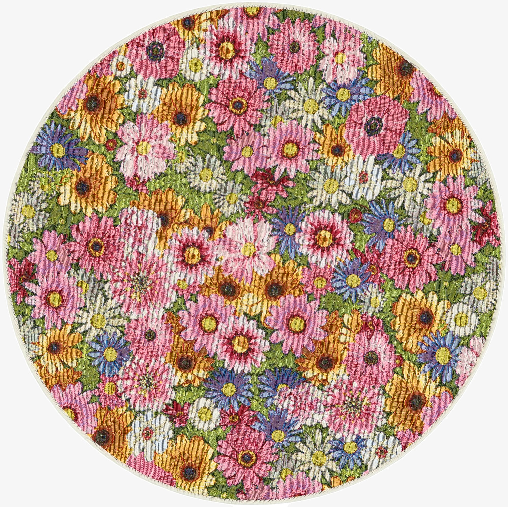  4' x 4'  Washable Botanical Indoor / Outdoor Round Rug