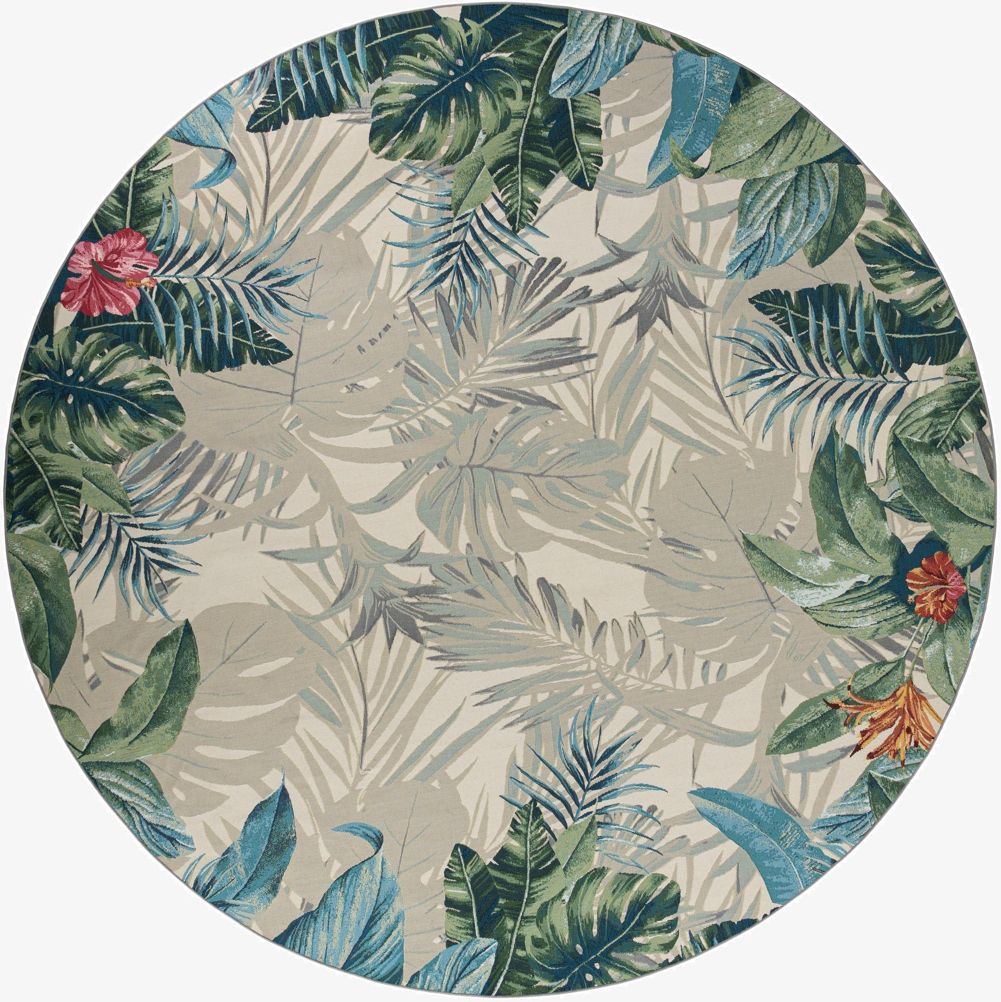  12' x 12'  Washable Botanical Indoor / Outdoor Round Rug