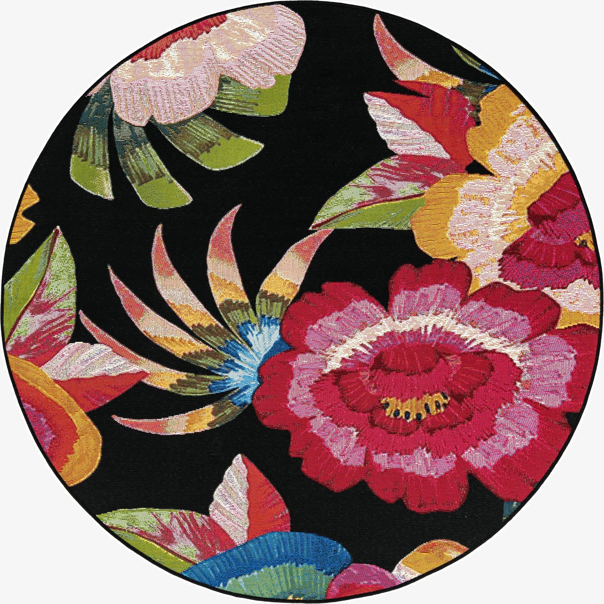  5' x 5'  Washable Botanical Indoor / Outdoor Round Rug