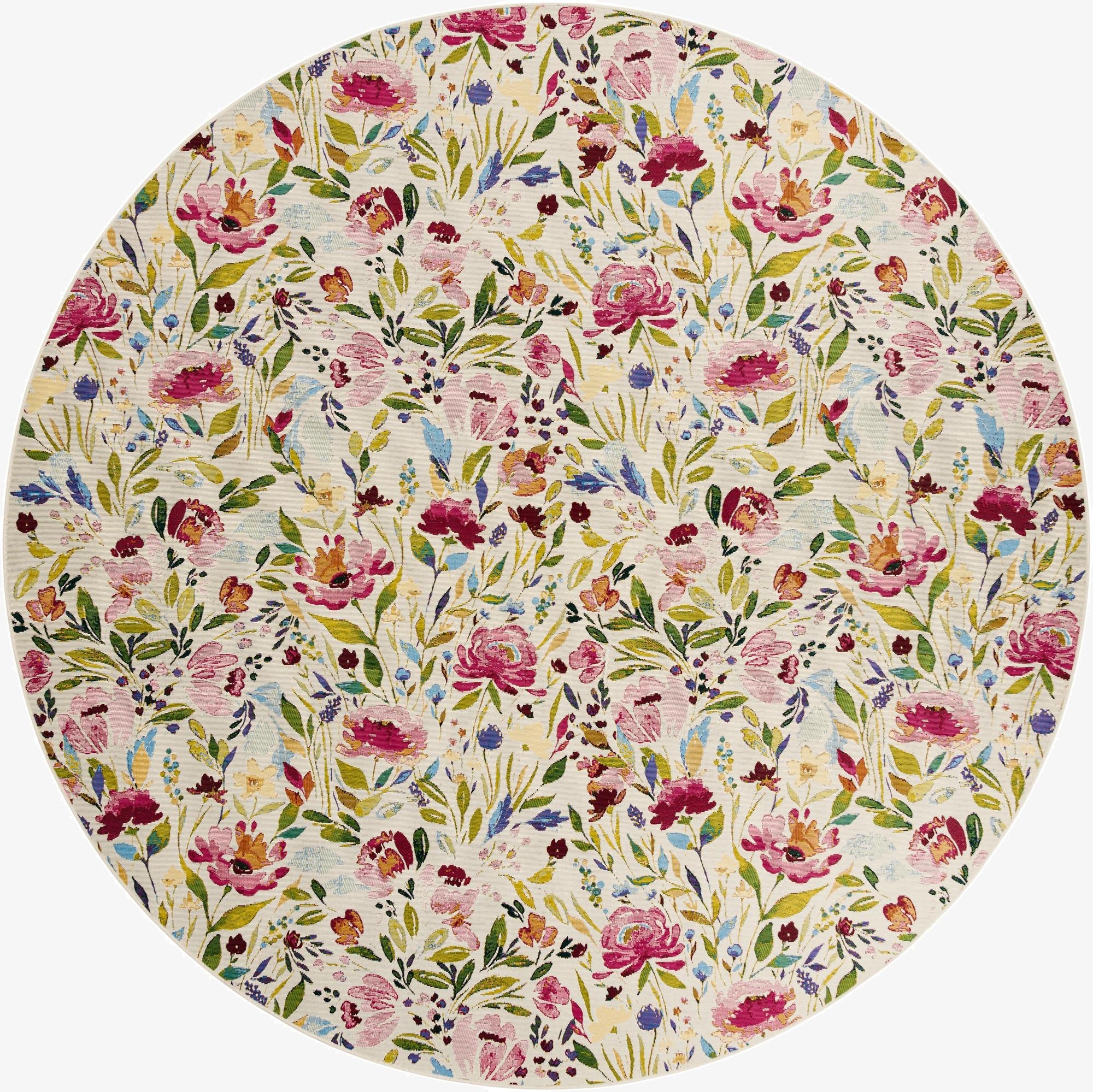  10' x 10'  Washable Botanical Indoor / Outdoor Round Rug