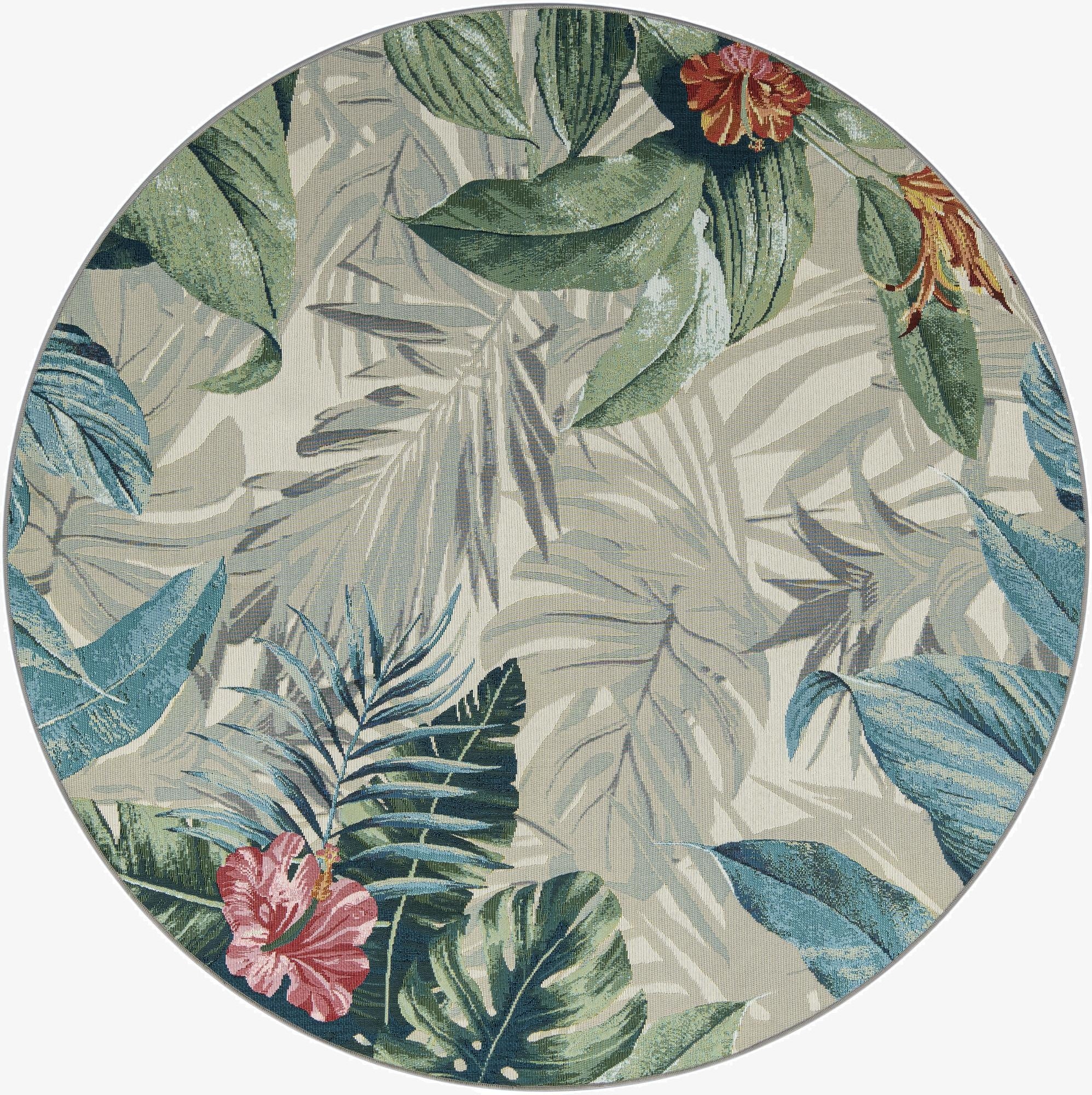  7' x 7'  Washable Botanical Indoor / Outdoor Round Rug