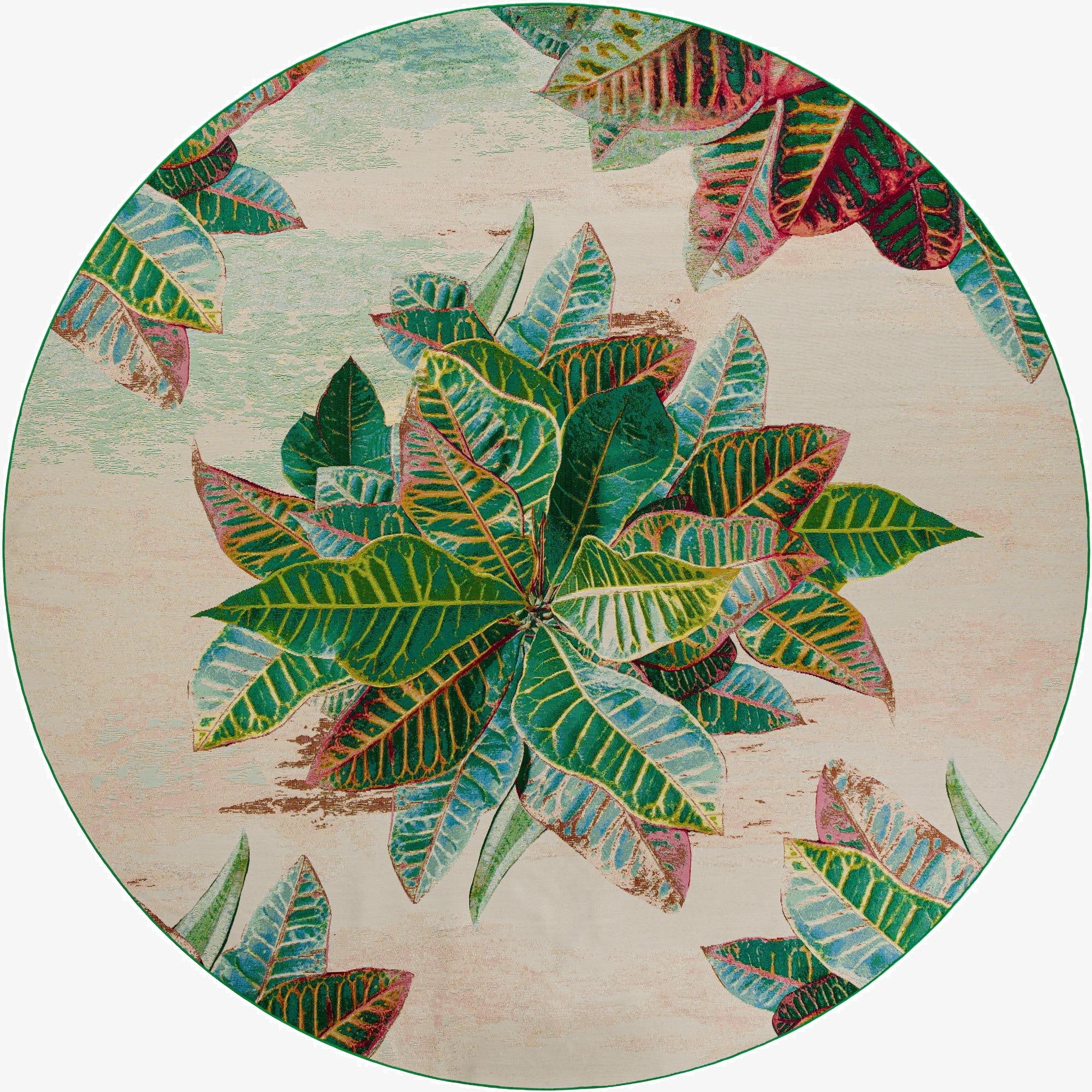  12' x 12'  Washable Botanical Indoor / Outdoor Round Rug