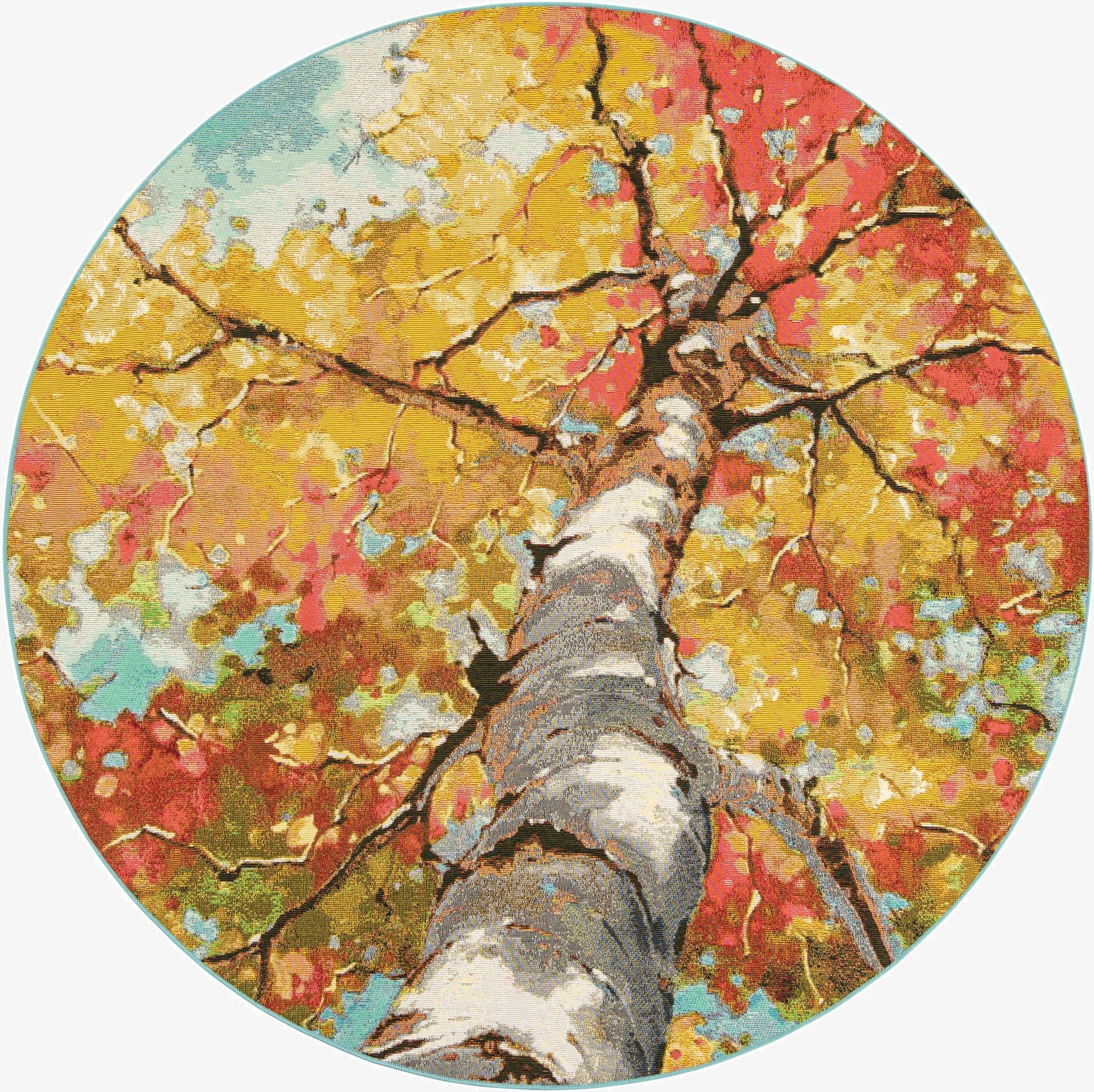  6' 1 x 6' 1  Washable Botanical Indoor / Outdoor Round Rug