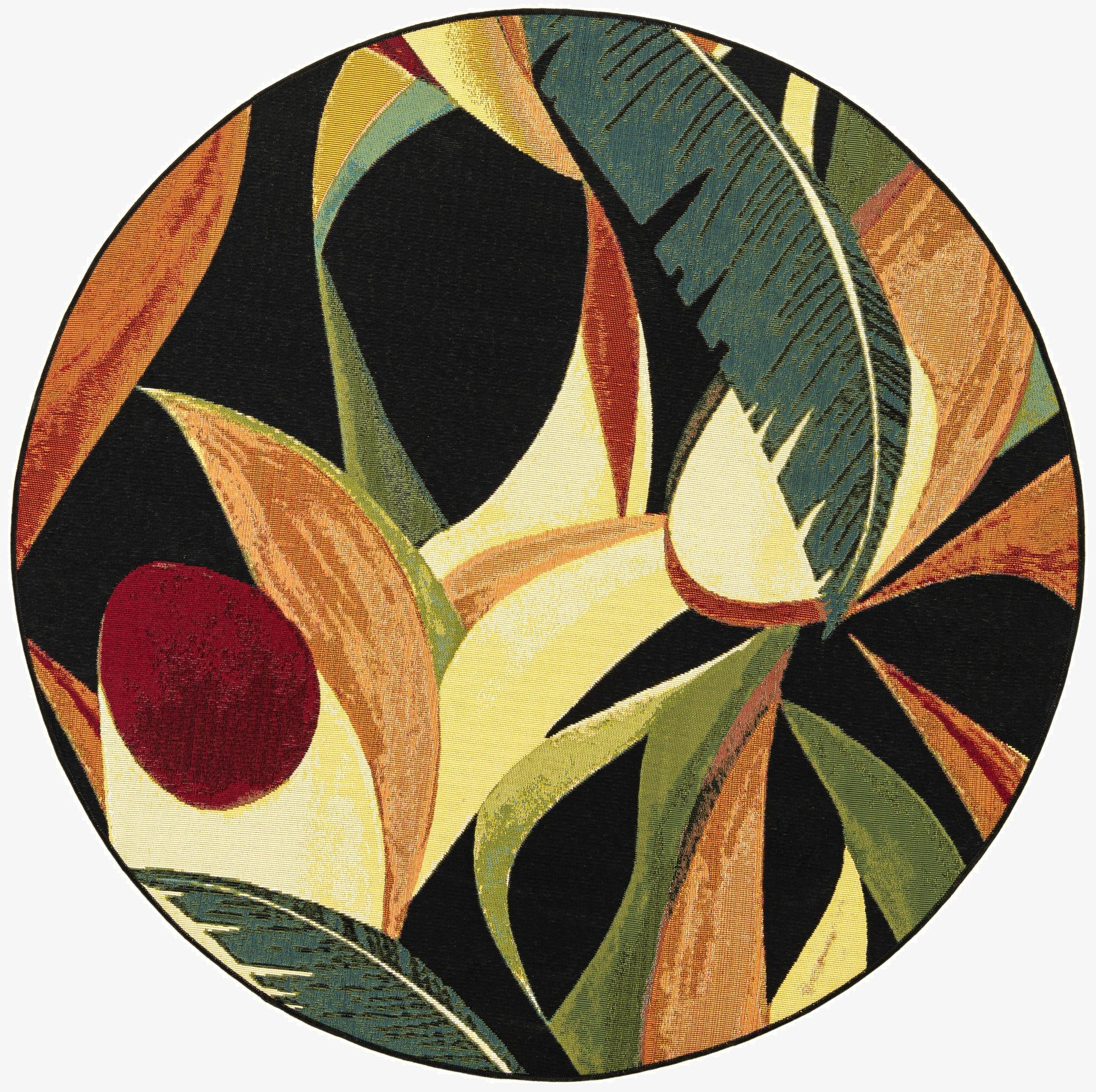  5' x 5'  Washable Botanical Indoor / Outdoor Round Rug