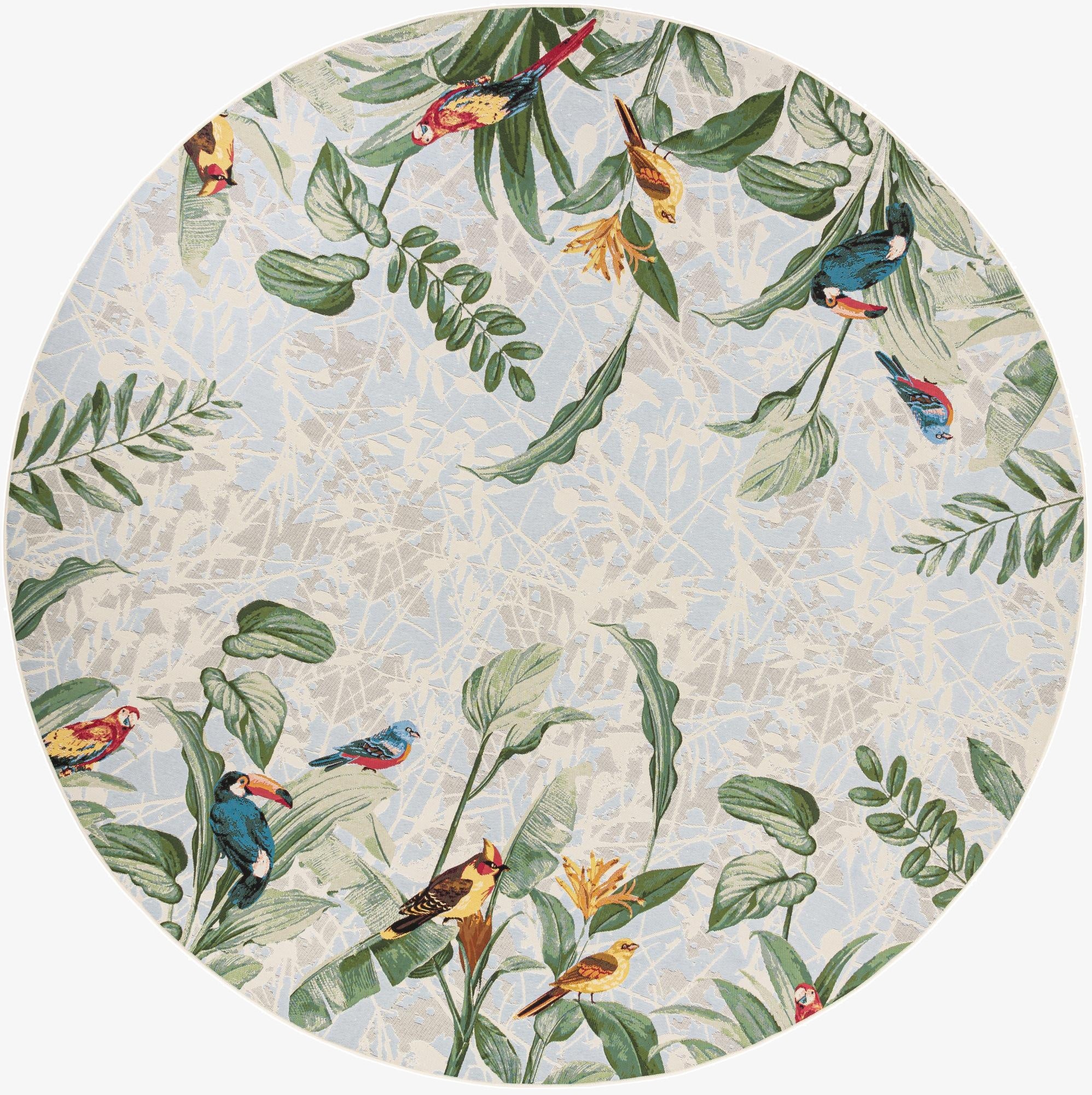  12' x 12'  Washable Botanical Indoor / Outdoor Round Rug