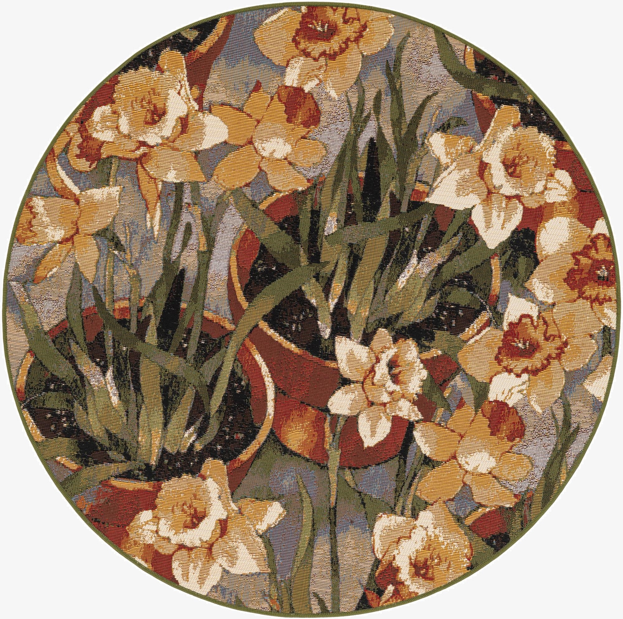  4' x 4'  Washable Botanical Indoor / Outdoor Round Rug