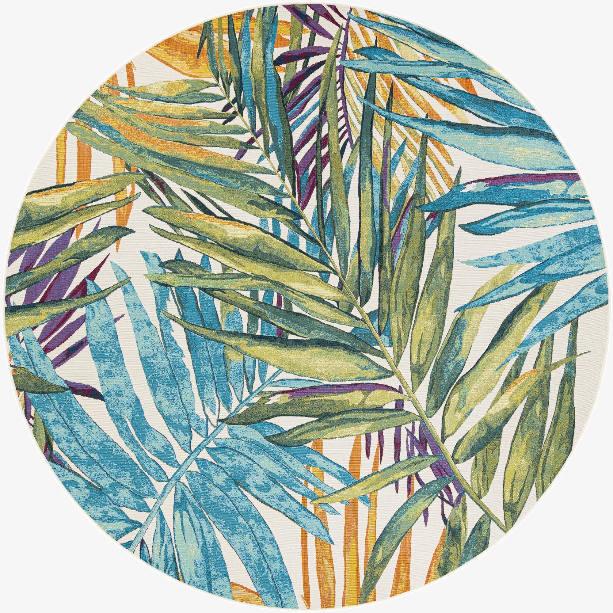  10' x 10'  Washable Botanical Indoor / Outdoor Round Rug