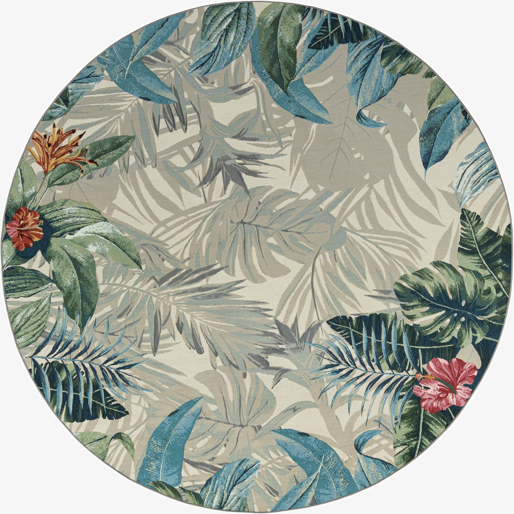  10' x 10'  Washable Botanical Indoor / Outdoor Round Rug
