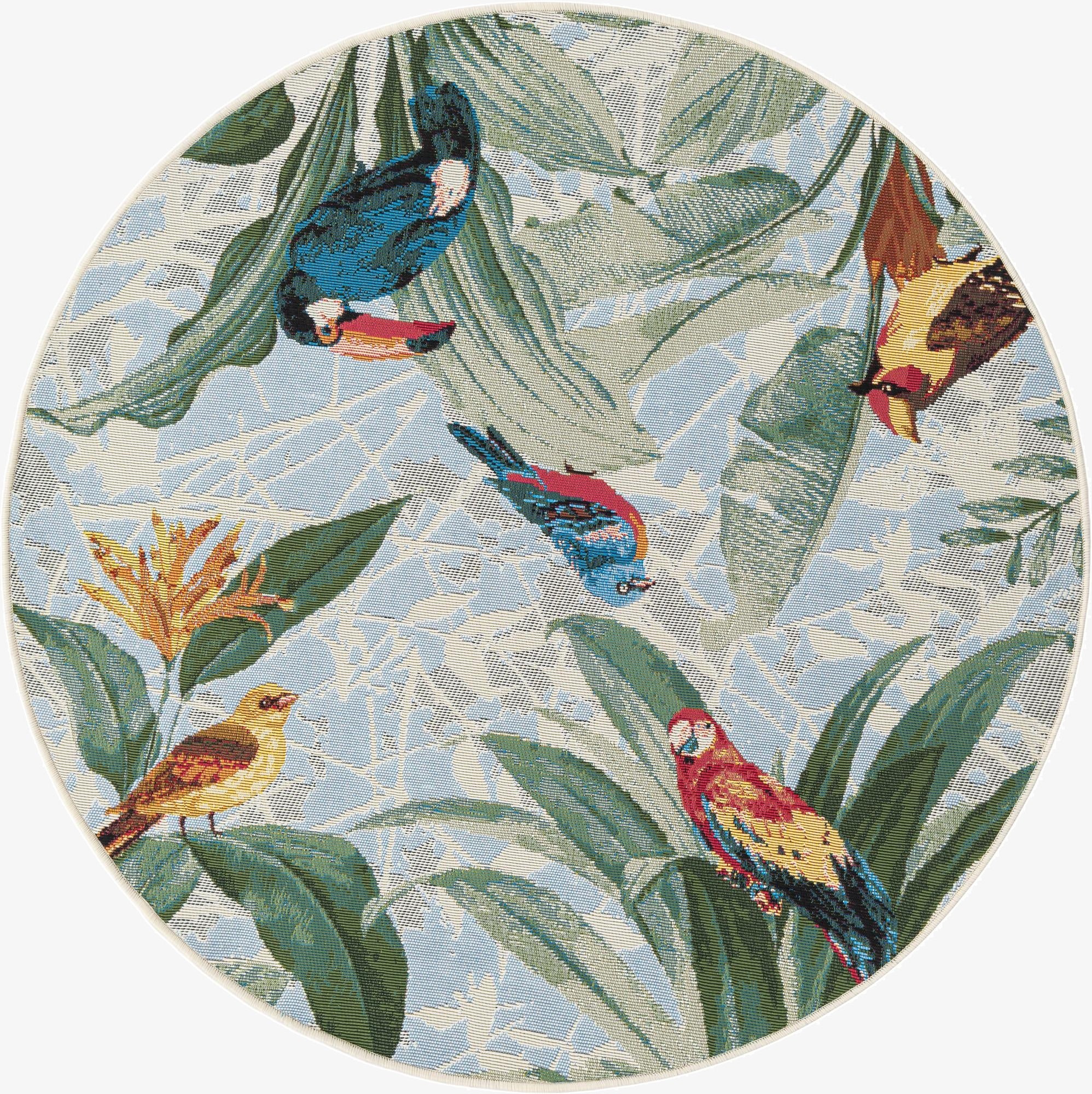  4' x 4'  Washable Botanical Indoor / Outdoor Round Rug