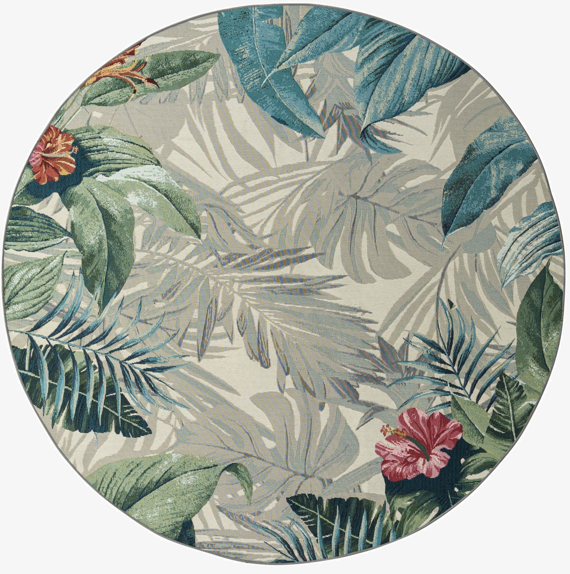  7' 10 x 7' 10  Washable Botanical Indoor / Outdoor Round Rug