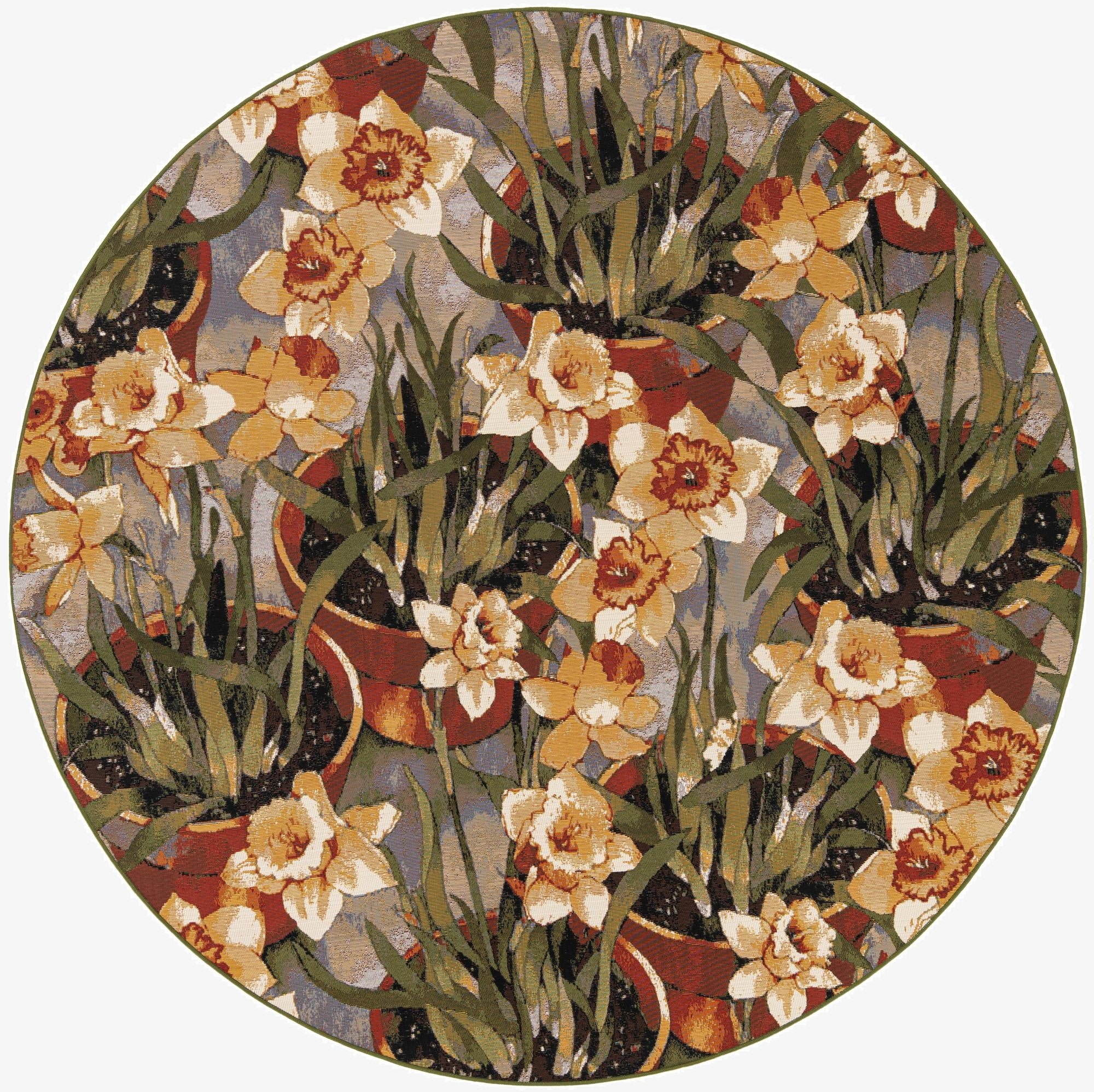  7' 10 x 7' 10  Washable Botanical Indoor / Outdoor Round Rug