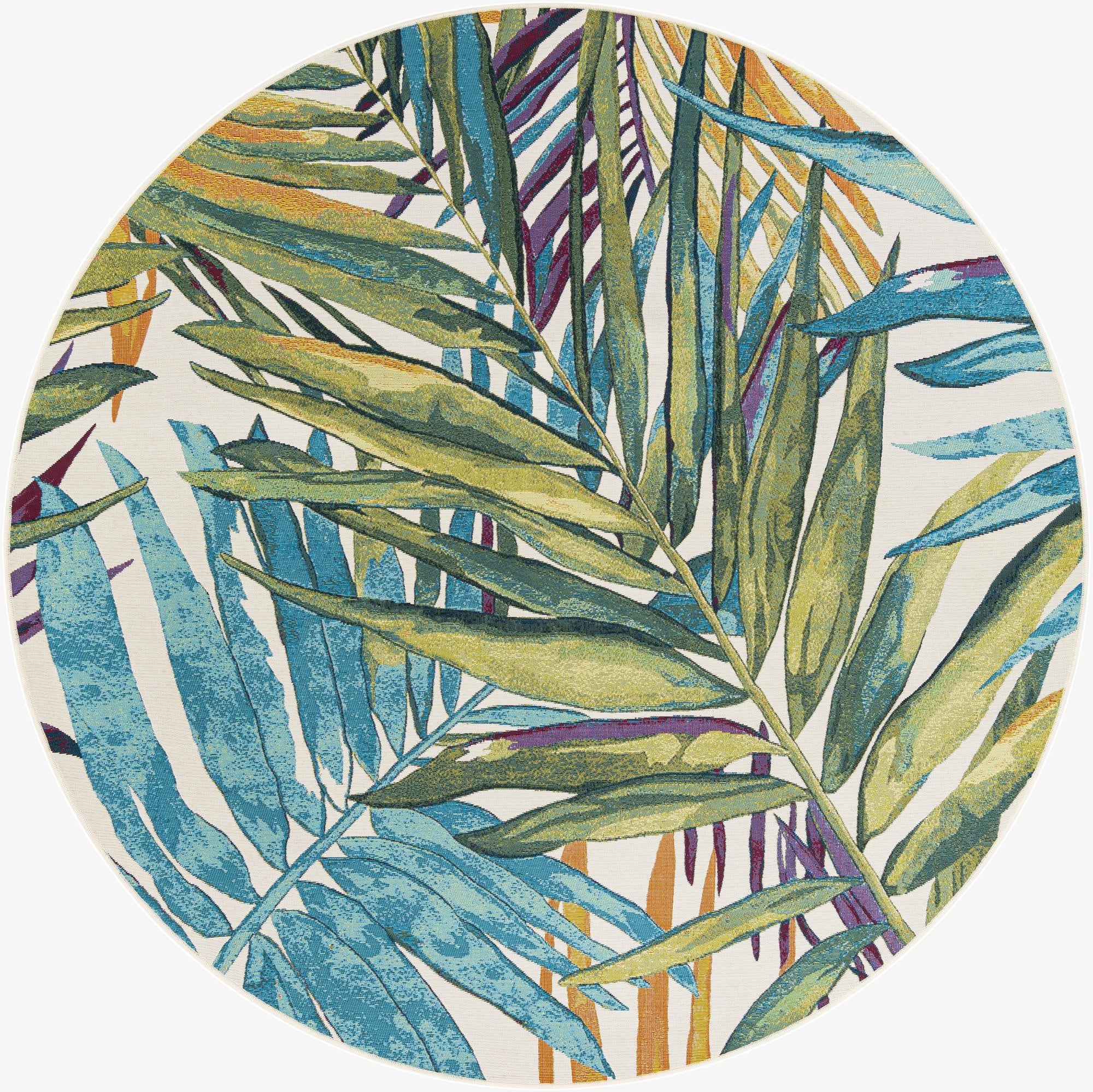  7' 10 x 7' 10  Washable Botanical Indoor / Outdoor Round Rug